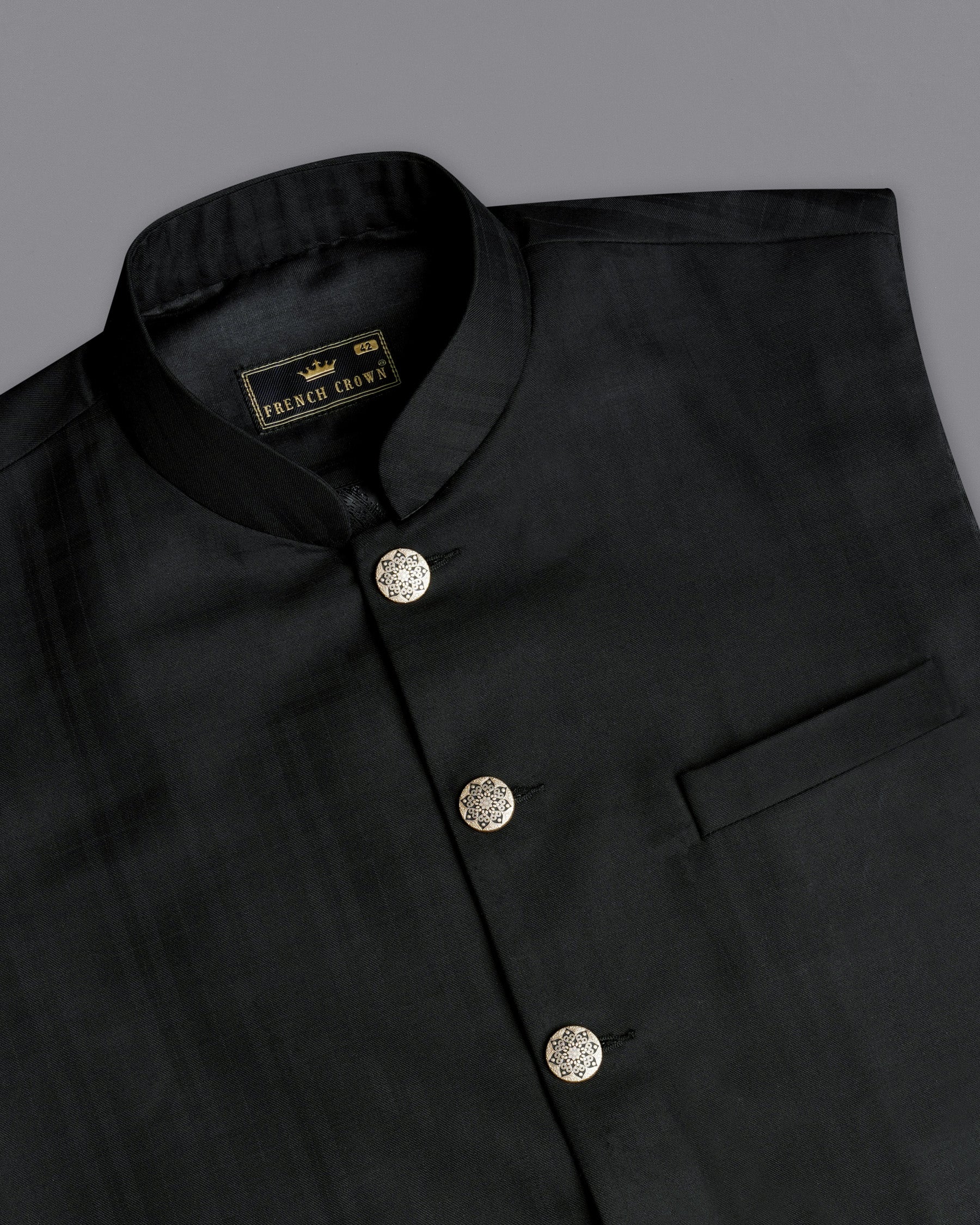Jade Black Subtle Plaid Bandhgala Suit ST1883-BG-36, ST1883-BG-38, ST1883-BG-40, ST1883-BG-42, ST1883-BG-44, ST1883-BG-46, ST1883-BG-48, ST1883-BG-50, ST1883-BG-52, ST1883-BG-54, ST1883-BG-56, ST1883-BG-58, ST1883-BG-60