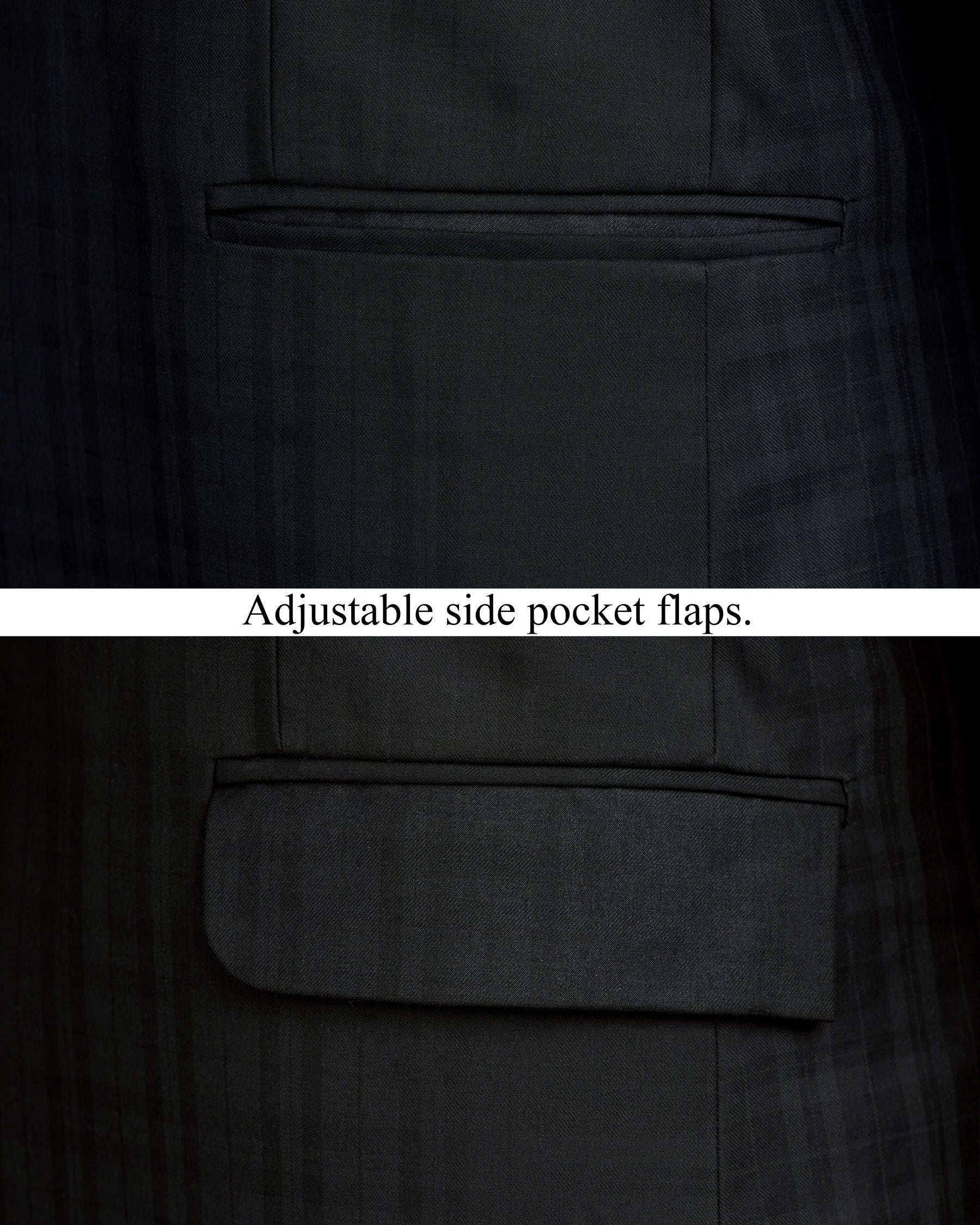 Jade Black Subtle Plaid Bandhgala Suit ST1883-BG-36, ST1883-BG-38, ST1883-BG-40, ST1883-BG-42, ST1883-BG-44, ST1883-BG-46, ST1883-BG-48, ST1883-BG-50, ST1883-BG-52, ST1883-BG-54, ST1883-BG-56, ST1883-BG-58, ST1883-BG-60