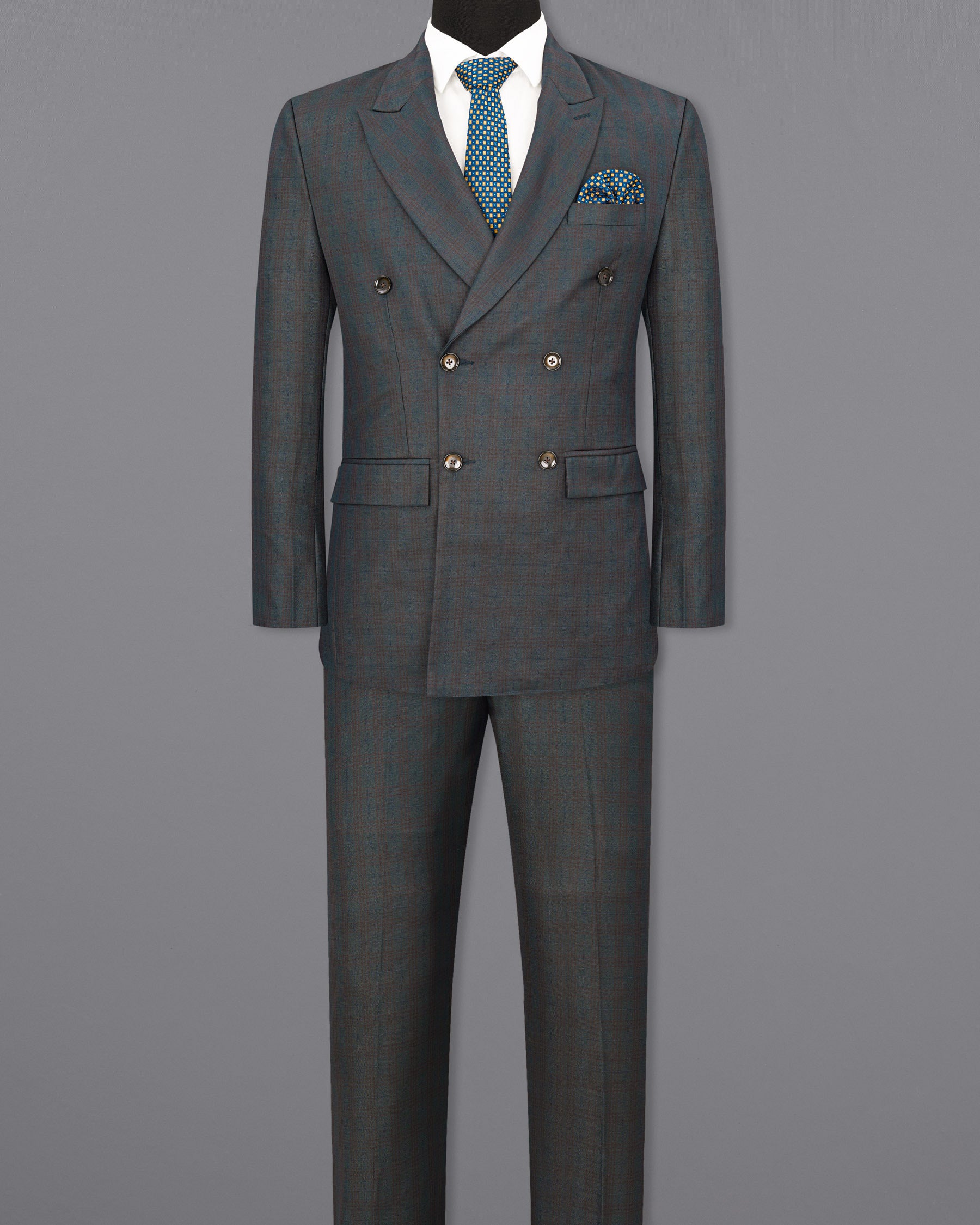 lridium With Emperor Subtle Plaid Double Breasted Suit ST1890-DB-36, ST1890-DB-38, ST1890-DB-40, ST1890-DB-42, ST1890-DB-44, ST1890-DB-46, ST1890-DB-48, ST1890-DB-50, ST1890-DB-52, ST1890-DB-54, ST1890-DB-56, ST1890-DB-58, ST1890-DB-60