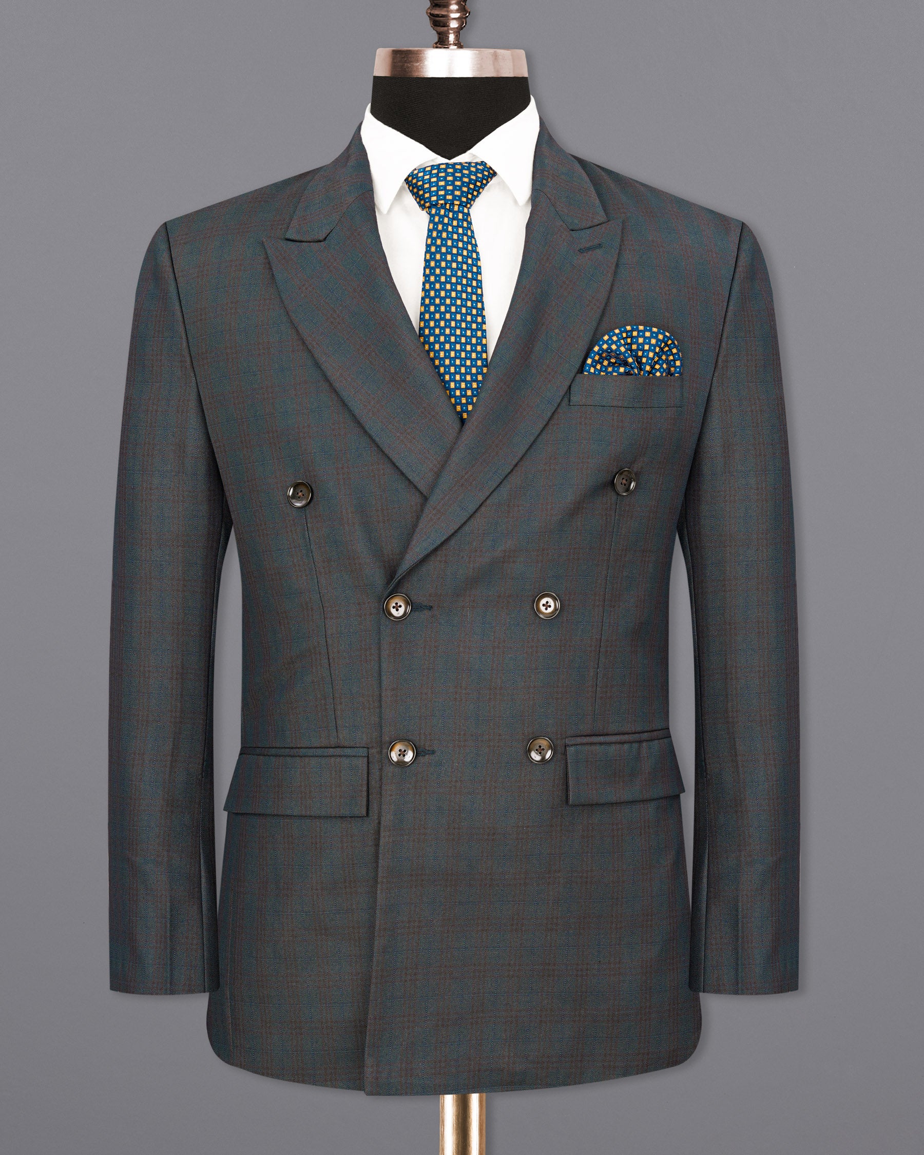 lridium With Emperor Subtle Plaid Double Breasted Suit ST1890-DB-36, ST1890-DB-38, ST1890-DB-40, ST1890-DB-42, ST1890-DB-44, ST1890-DB-46, ST1890-DB-48, ST1890-DB-50, ST1890-DB-52, ST1890-DB-54, ST1890-DB-56, ST1890-DB-58, ST1890-DB-60