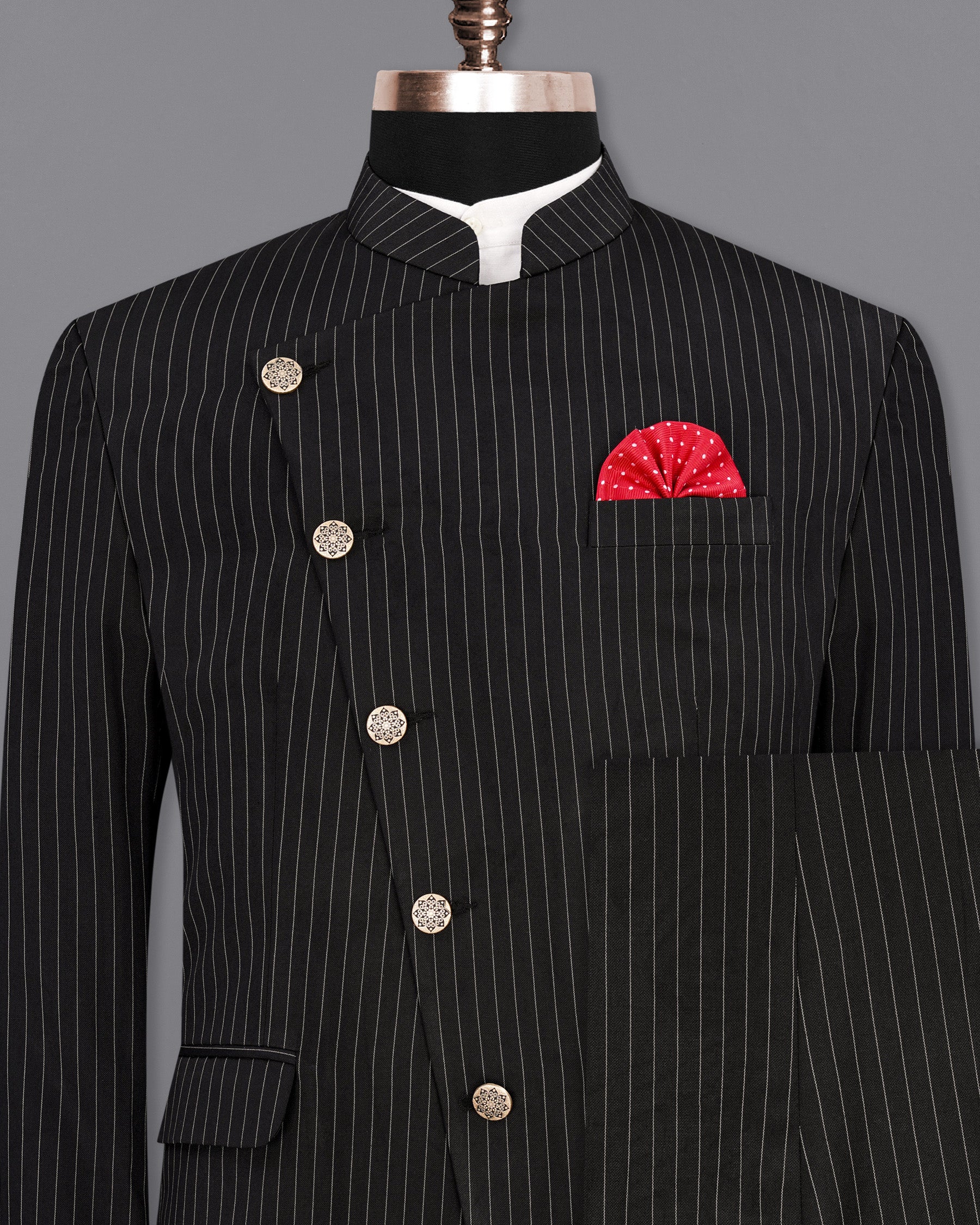 Jade Black Striped Cross Buttoned Bandhgala Suit ST1908-CBG-36, ST1908-CBG-38, ST1908-CBG-40, ST1908-CBG-42, ST1908-CBG-44, ST1908-CBG-46, ST1908-CBG-48, ST1908-CBG-50, ST1908-CBG-52, ST1908-CBG-54, ST1908-CBG-56, ST1908-CBG-58, ST1908-CBG-60