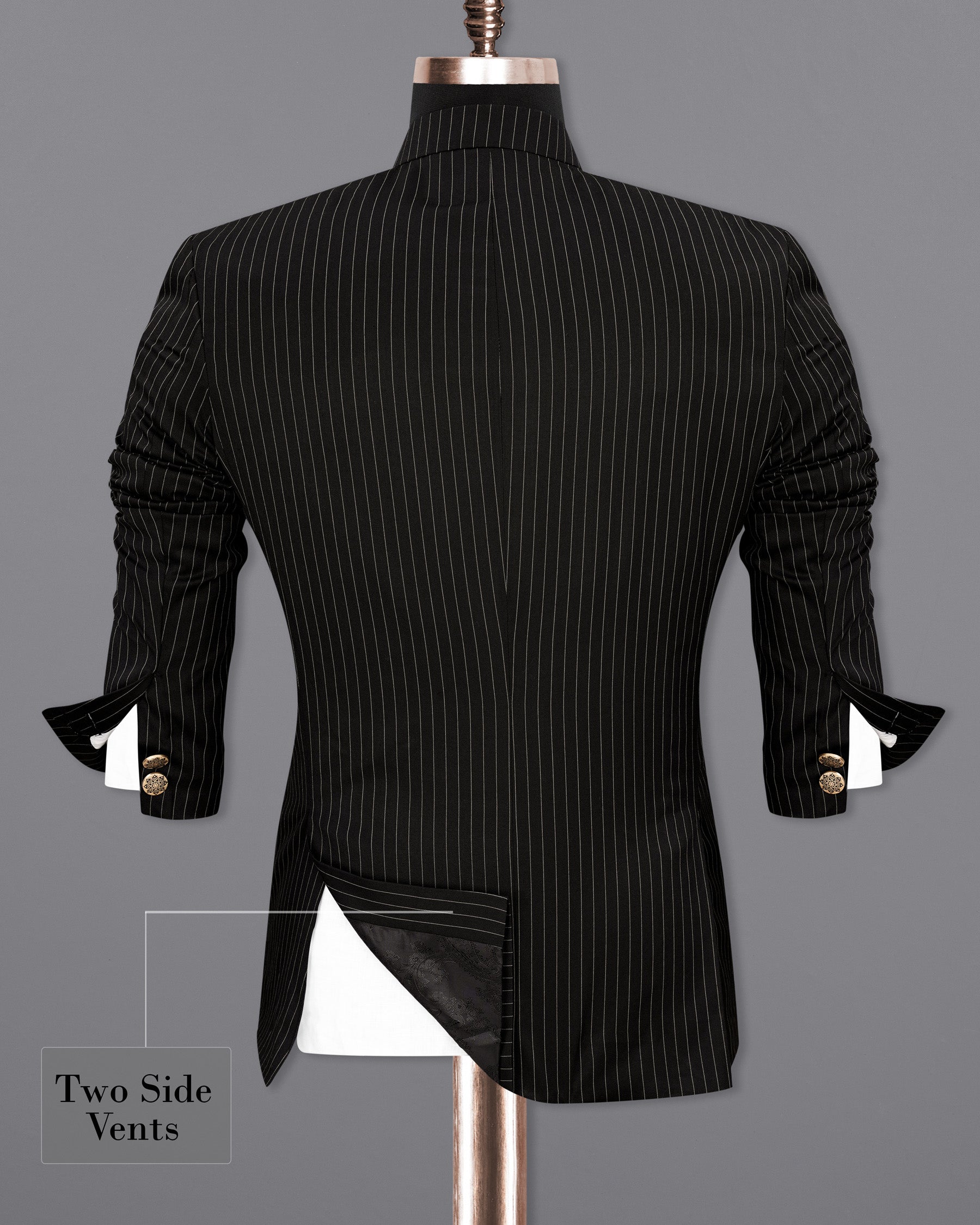 Jade Black Striped Cross Buttoned Bandhgala Suit ST1908-CBG-36, ST1908-CBG-38, ST1908-CBG-40, ST1908-CBG-42, ST1908-CBG-44, ST1908-CBG-46, ST1908-CBG-48, ST1908-CBG-50, ST1908-CBG-52, ST1908-CBG-54, ST1908-CBG-56, ST1908-CBG-58, ST1908-CBG-60