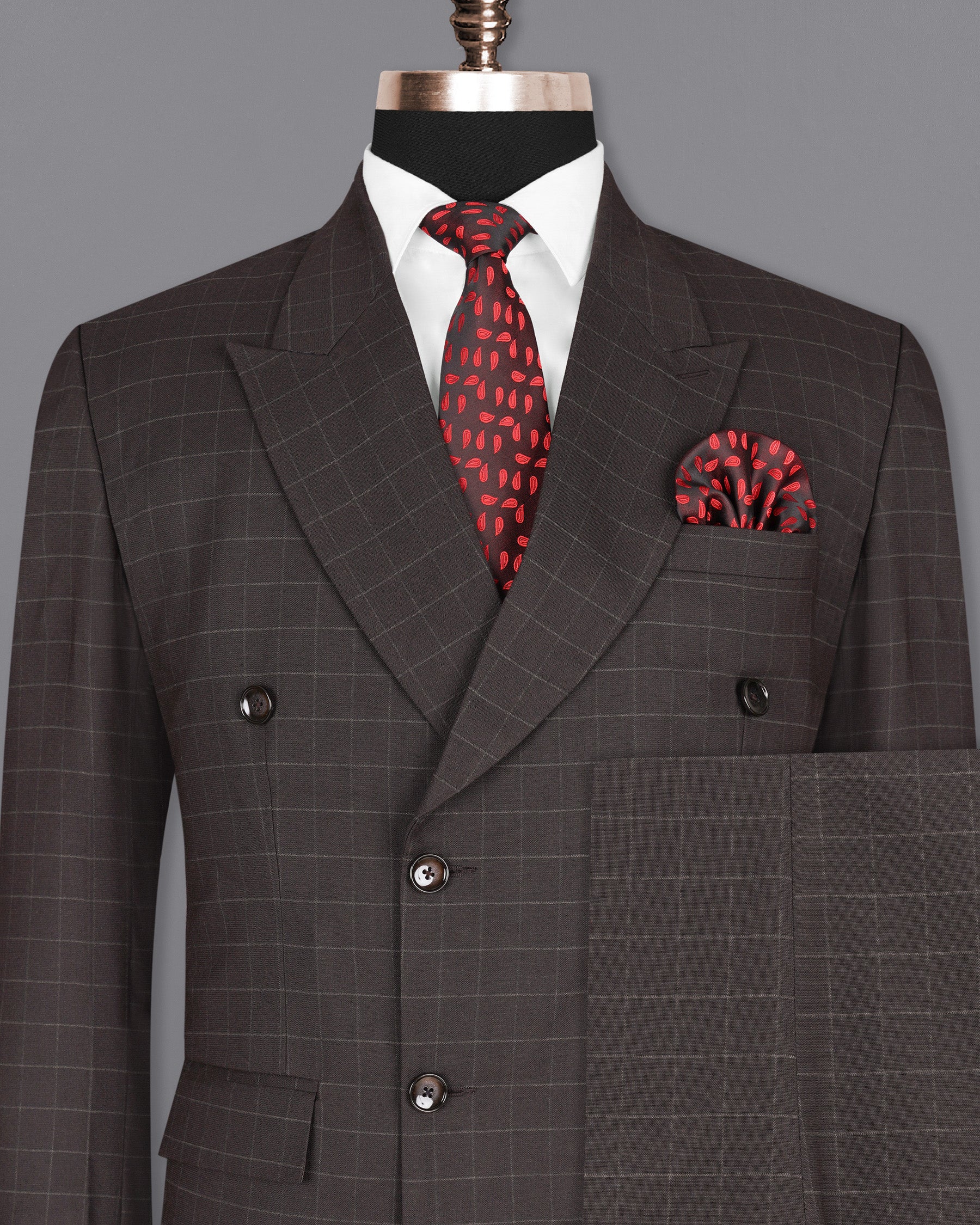 Thunder Brown windowpane Double Breasted Suit