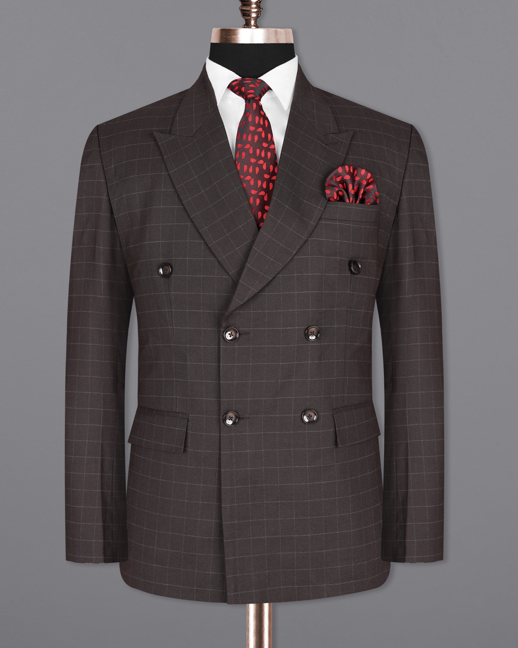 Thunder Brown windowpane Double Breasted Suit