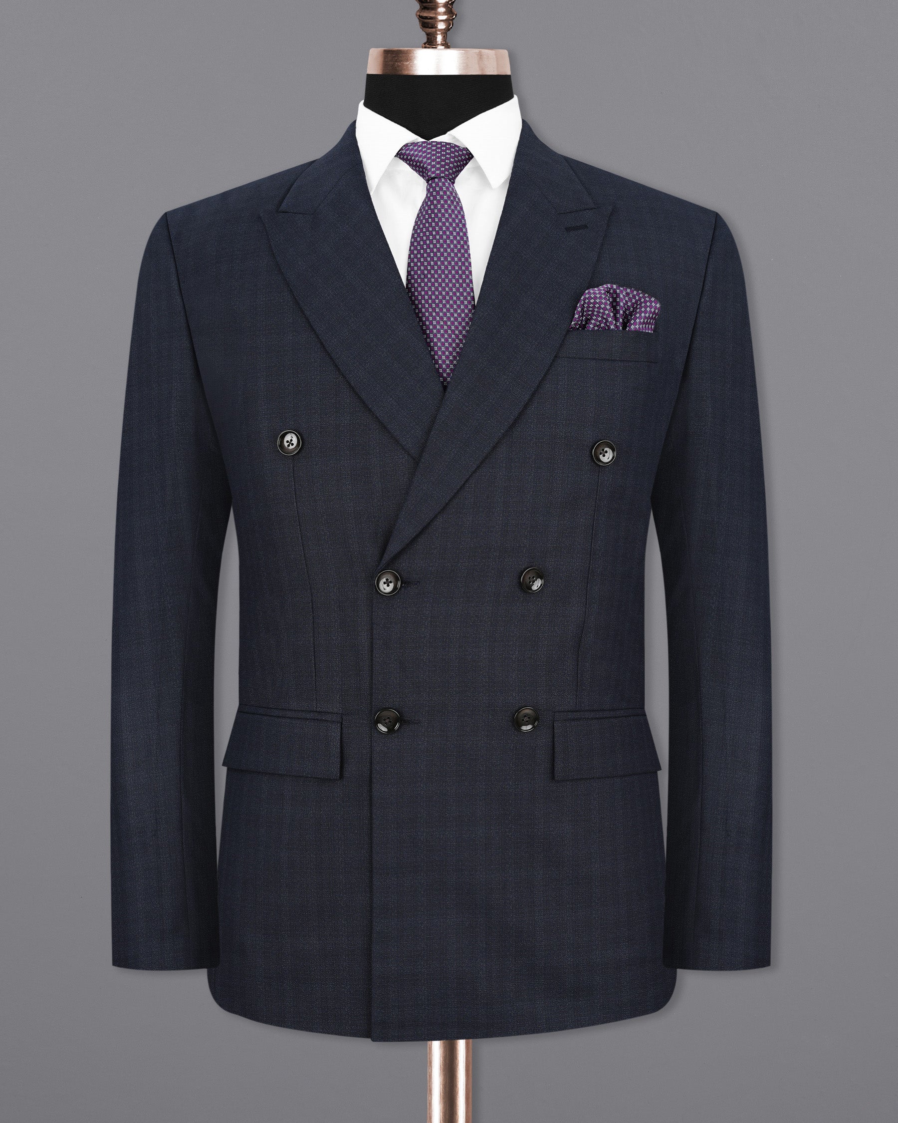 Gunmetal Blue Subtle Plaid Double Breasted Suit