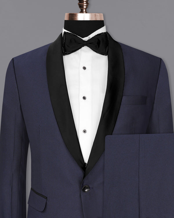 Gunmetal Navy Blue with Black Lapel Tuxedo Suit
