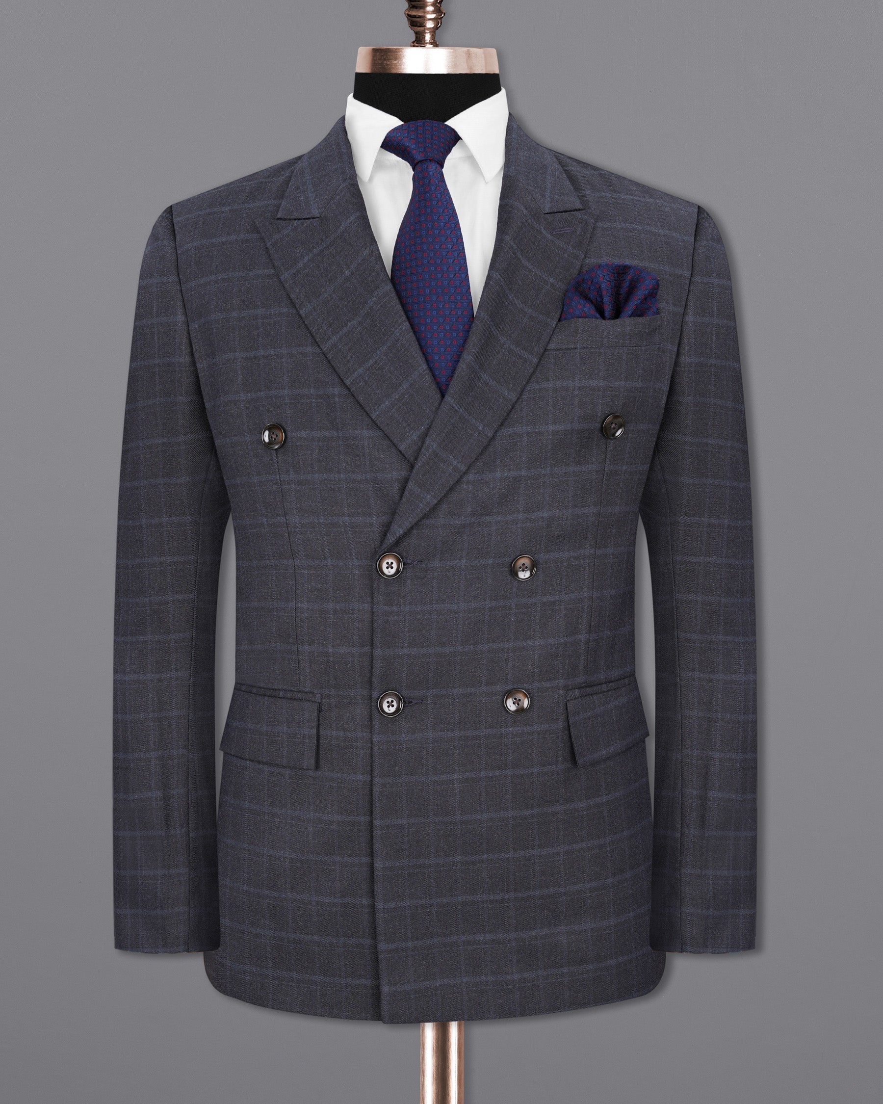 Thunder Gray Checks-PlaidPremium Terry-Rayon Double Breasted