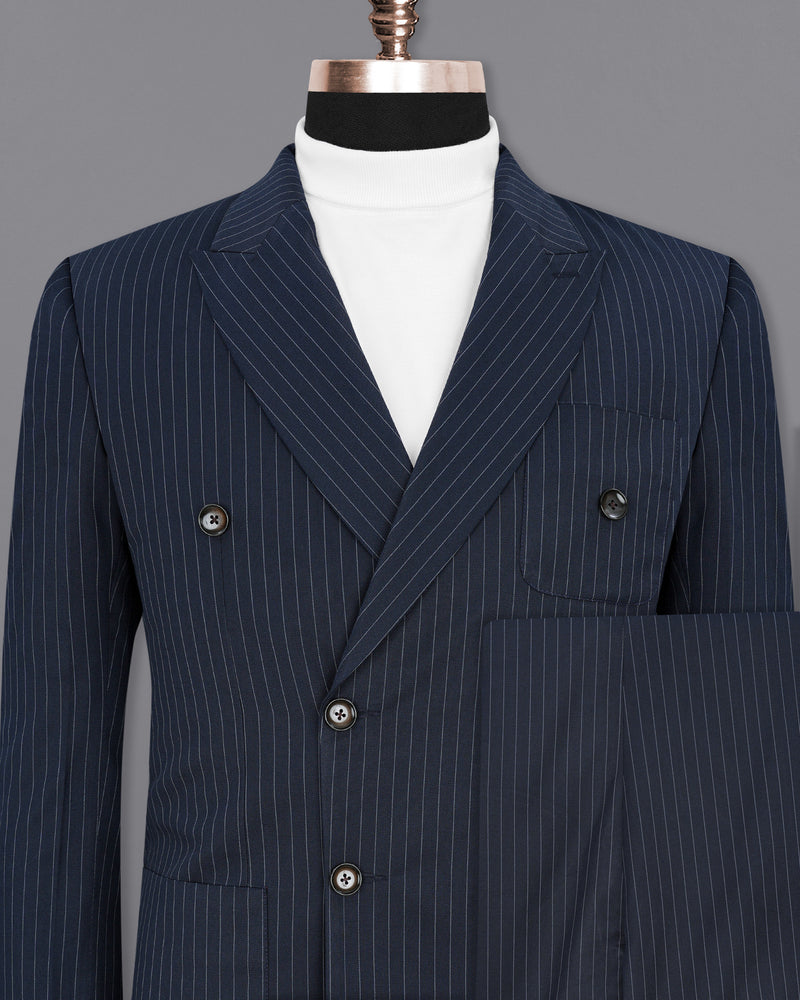 Midnight Mirage Navy Blue Striped Double-Breasted Suit