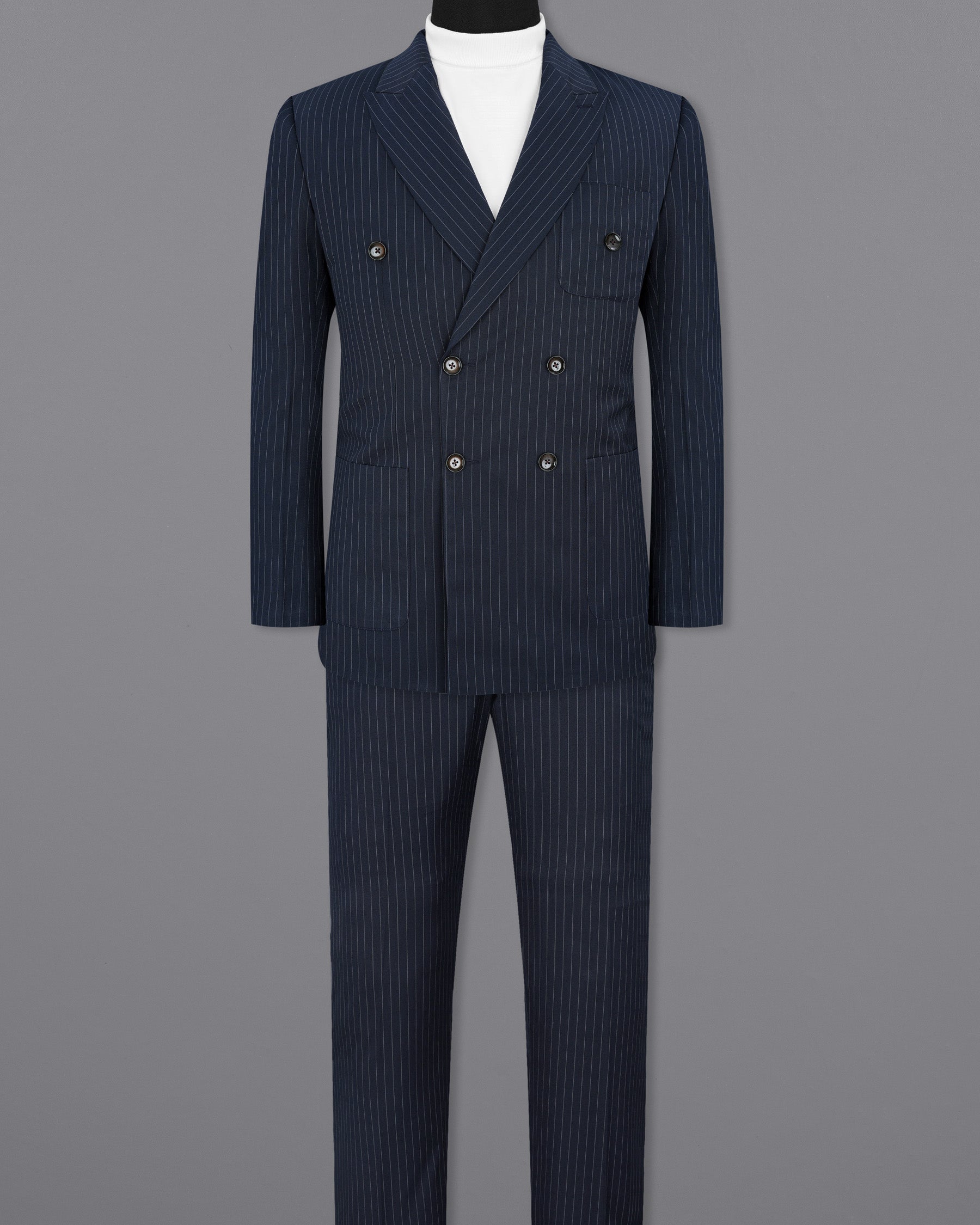 Midnight Mirage Navy Blue Striped Double-Breasted Suit