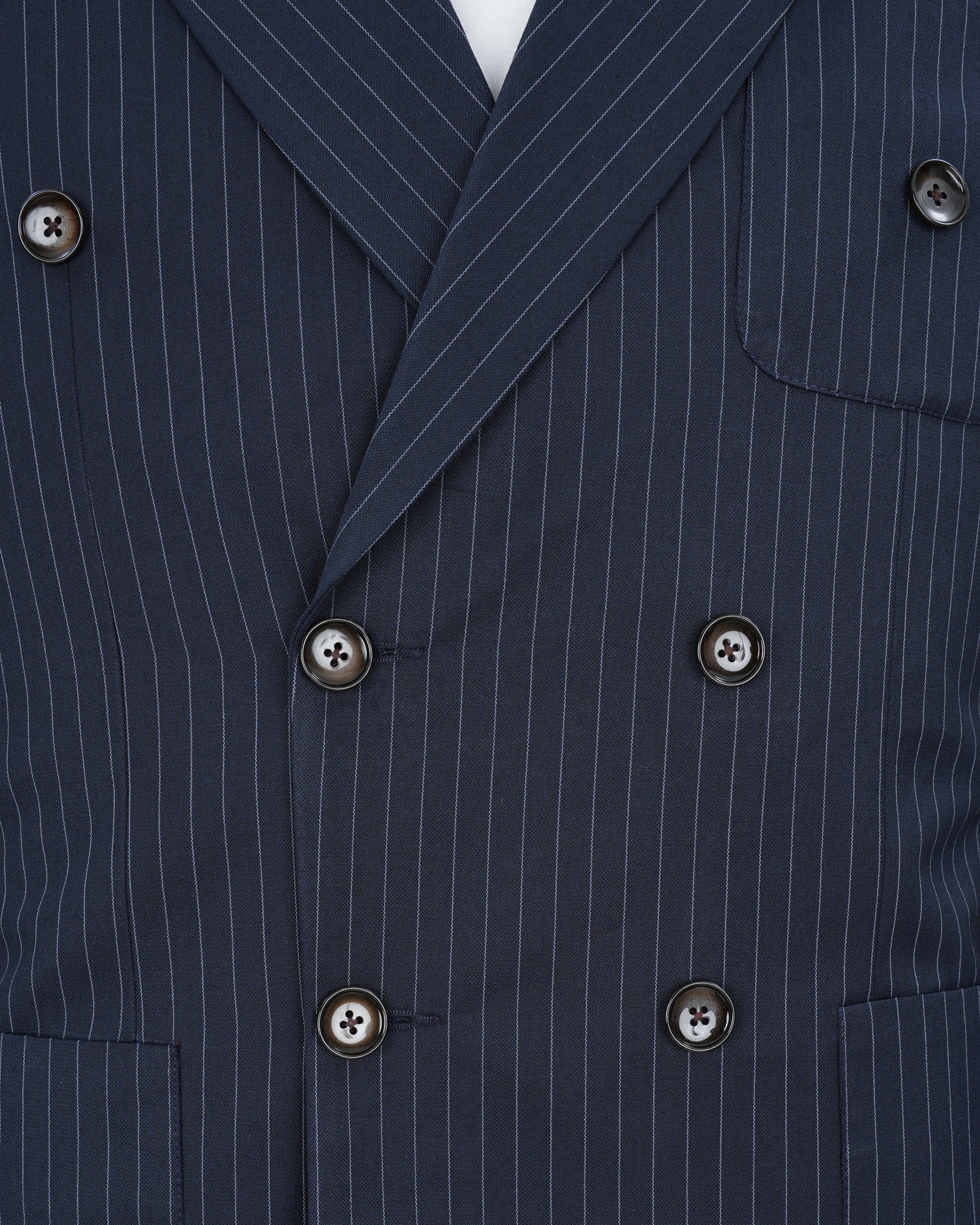 Midnight Mirage Navy Blue Striped Double-Breasted Suit