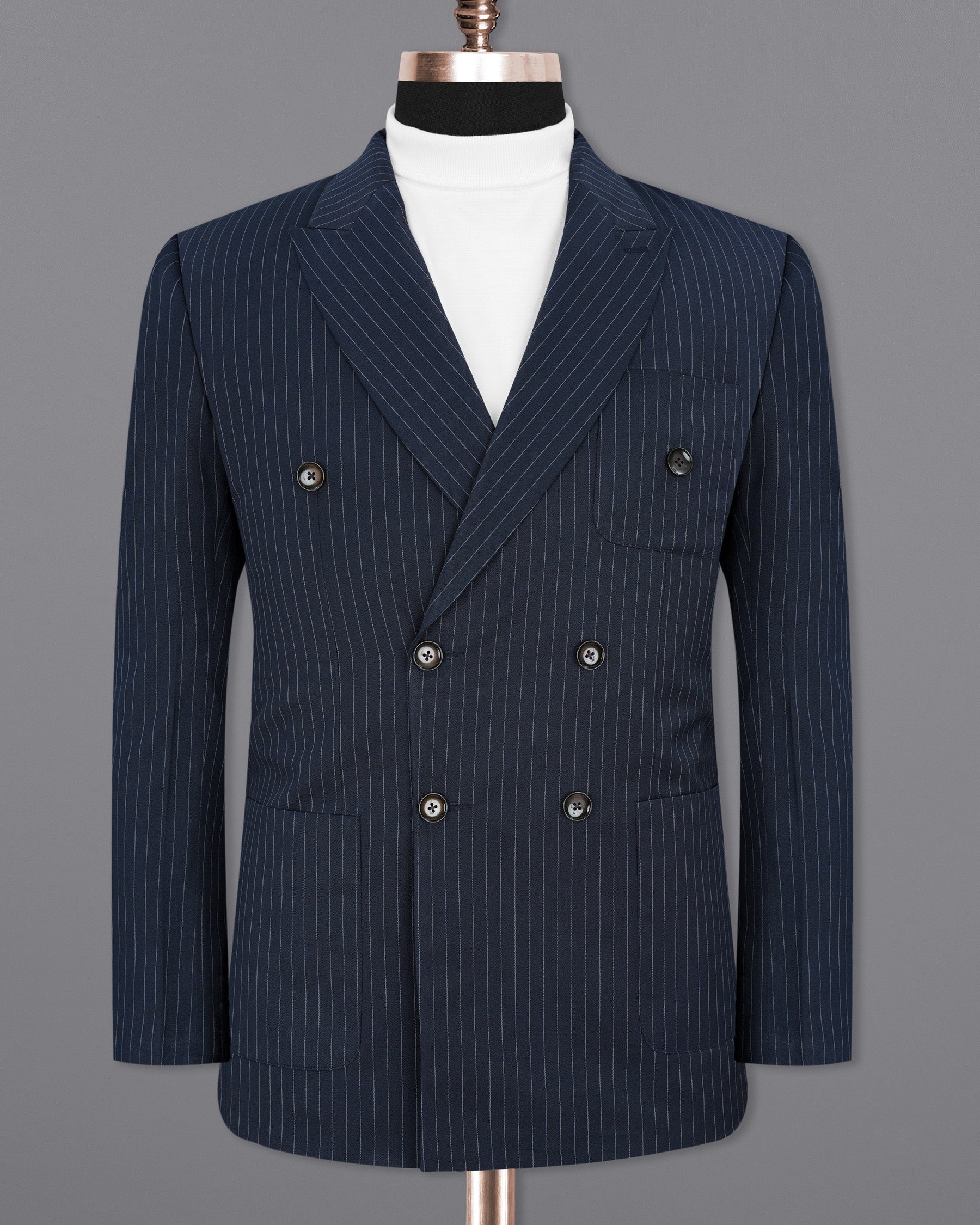 Midnight Mirage Navy Blue Striped Double-Breasted Suit