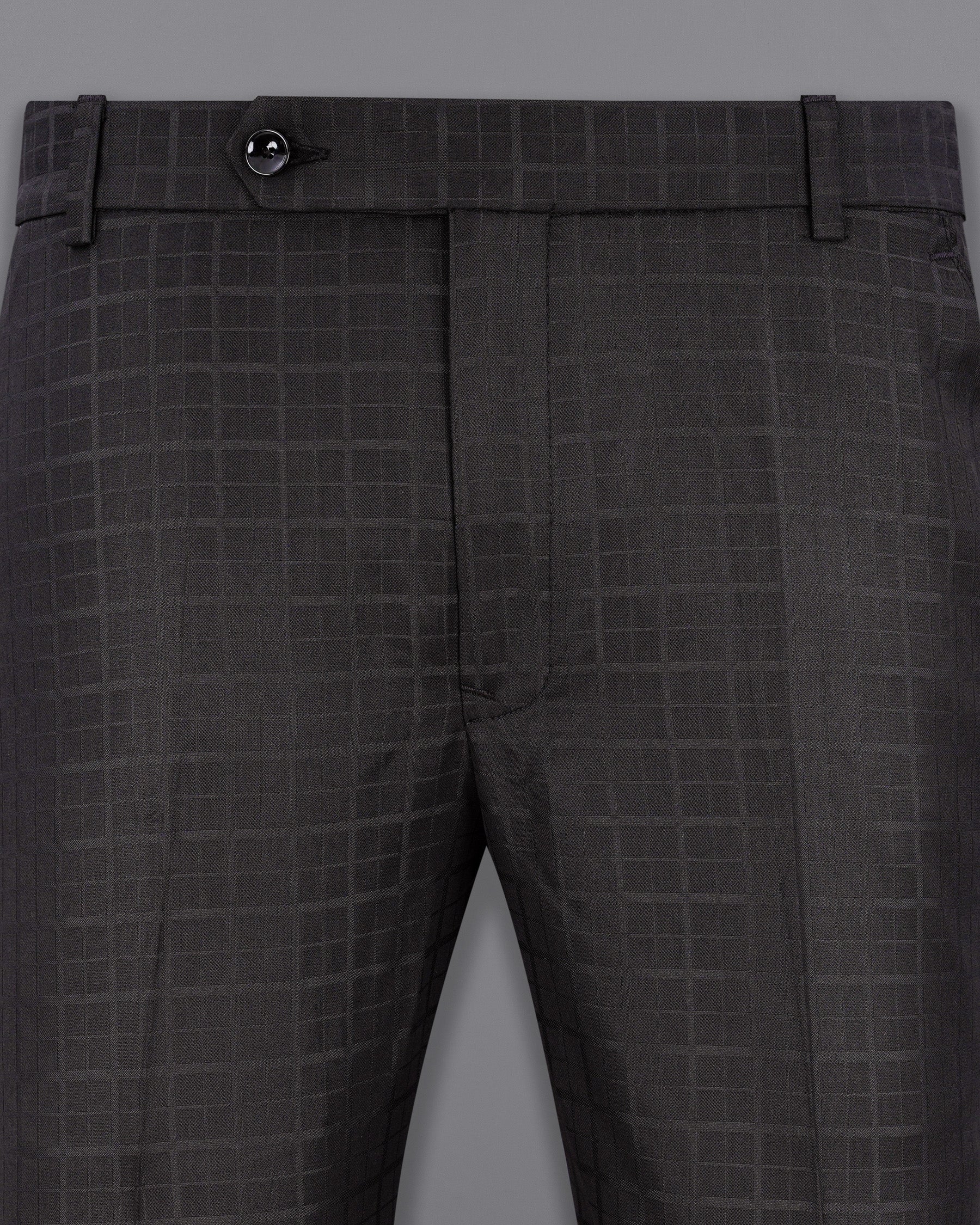 Baltic Sea Black Subtle Plaid Cross Placket Bandhgala Suit