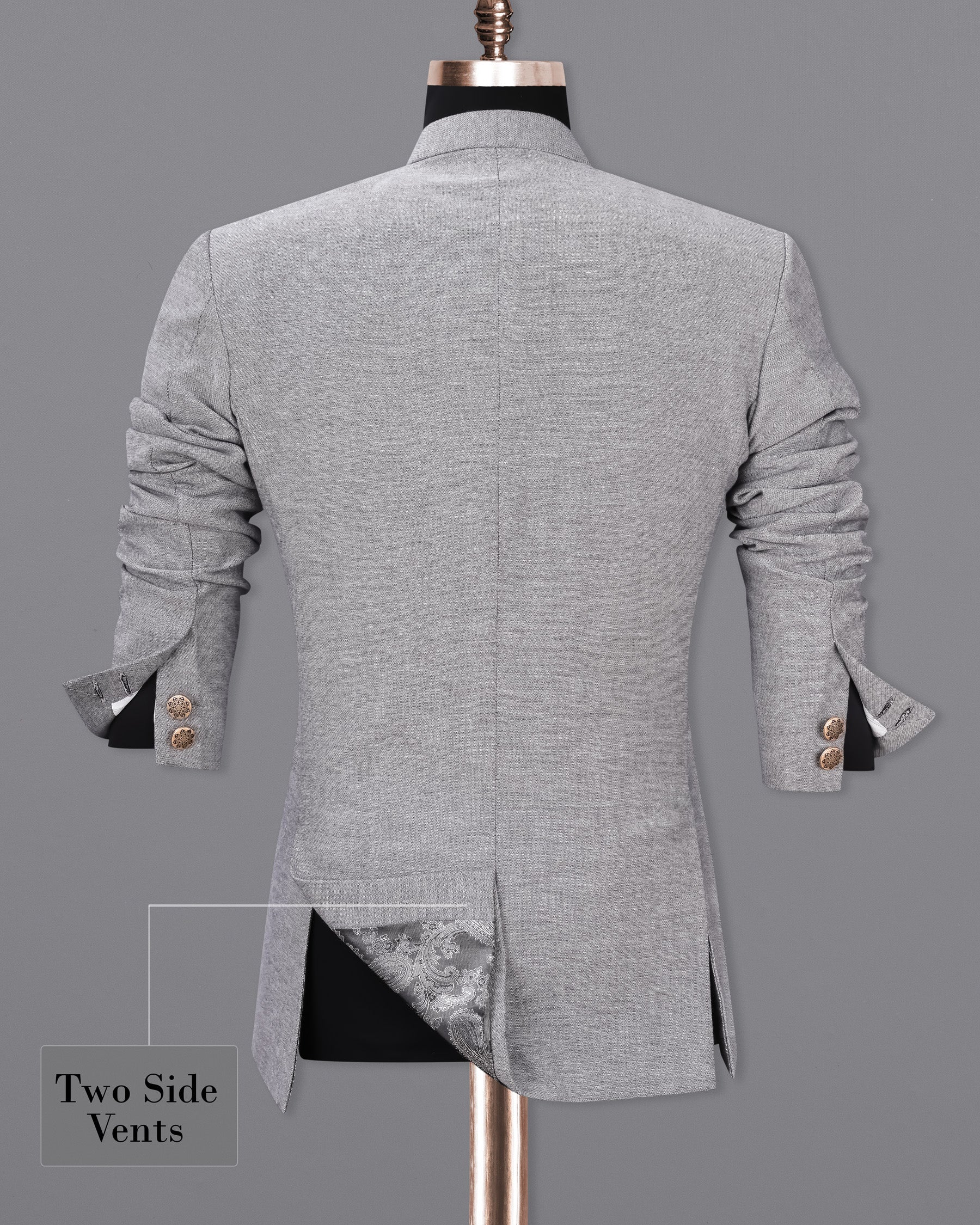 Star Dust Gray Cross Placket Bandhgala Premium Cotton Suit