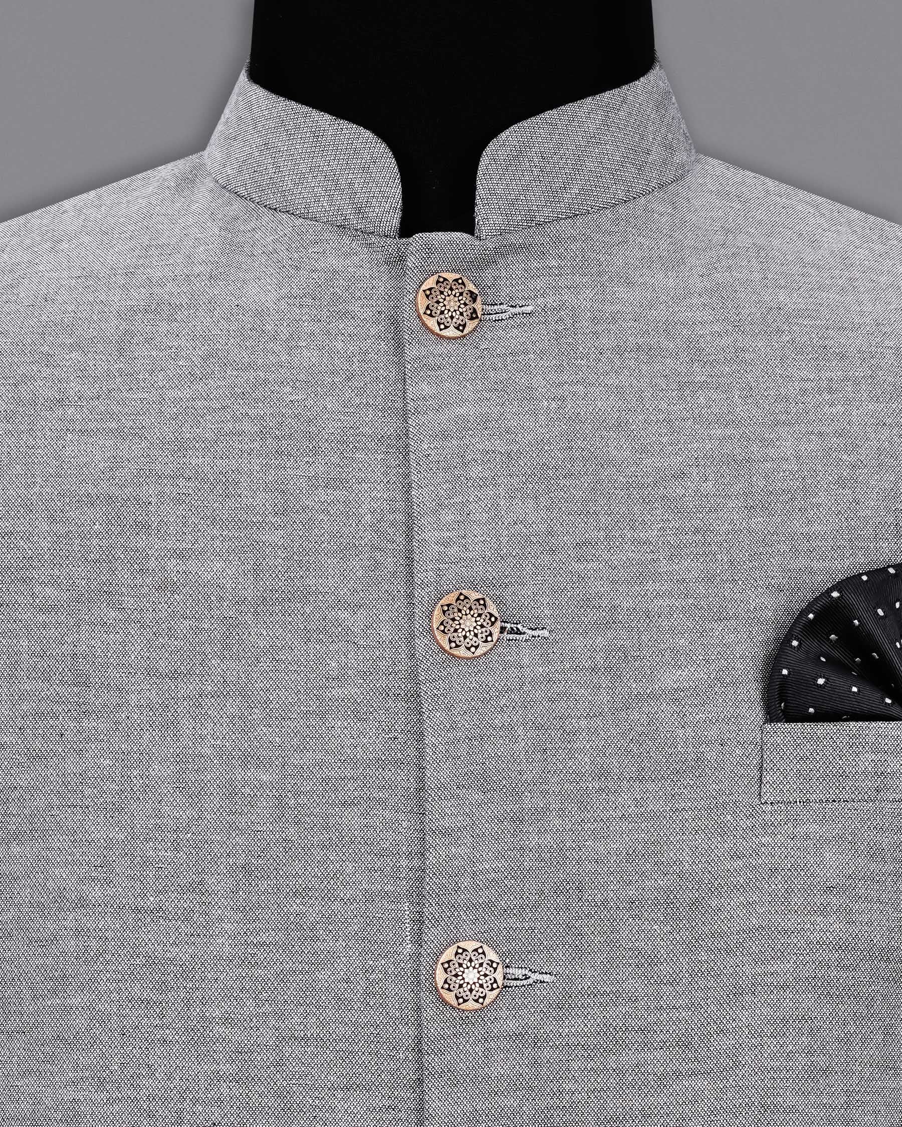 Star Dust Gray Cross Placket Bandhgala Premium Cotton Suit