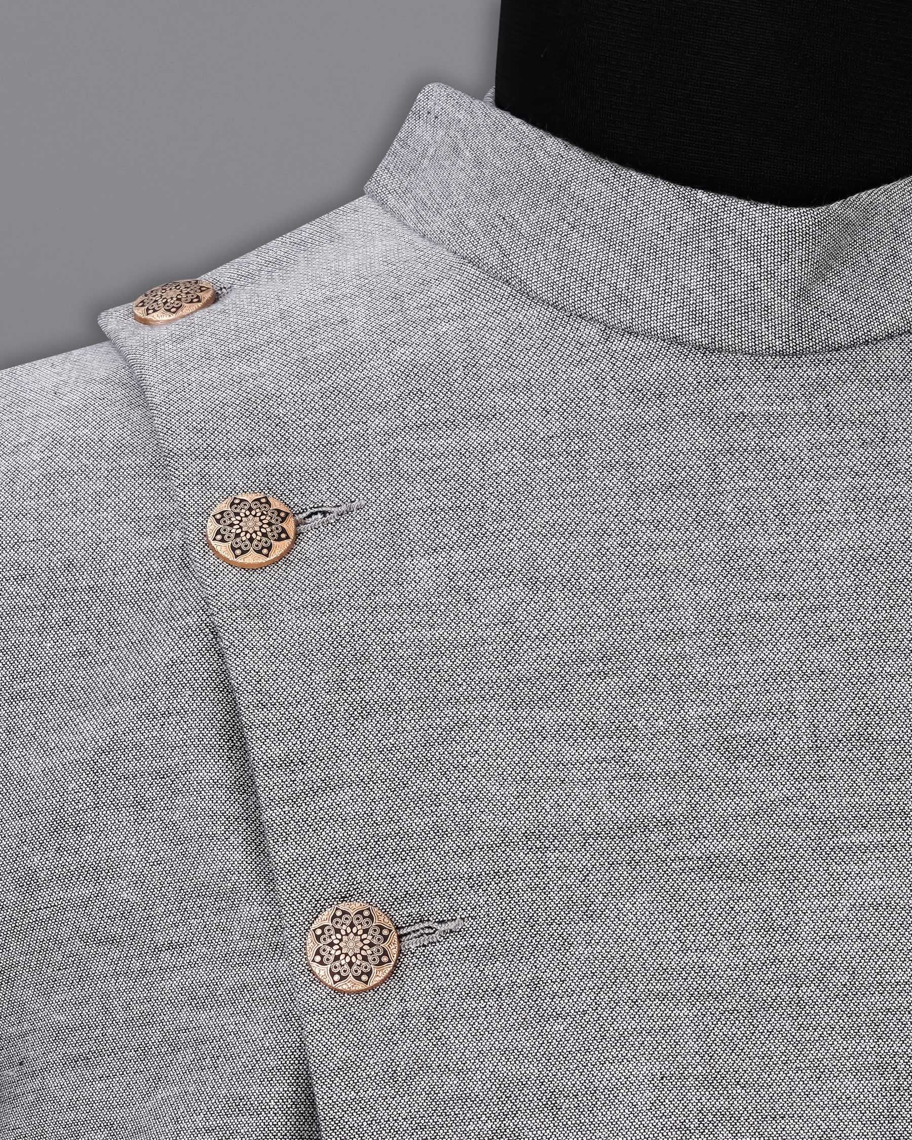 Star Dust Gray Cross Placket Bandhgala Premium Cotton Suit