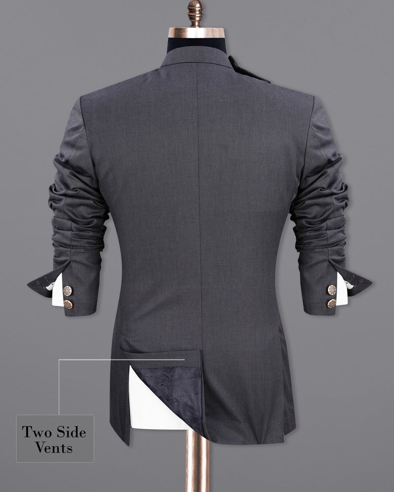 Gunmetal Gray Cross Placket Bandhgala Premium Cotton Suit
