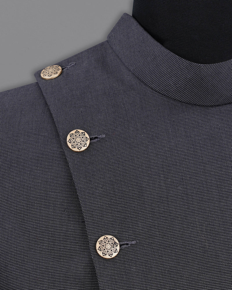 Gunmetal Gray Cross Placket Bandhgala Premium Cotton Suit