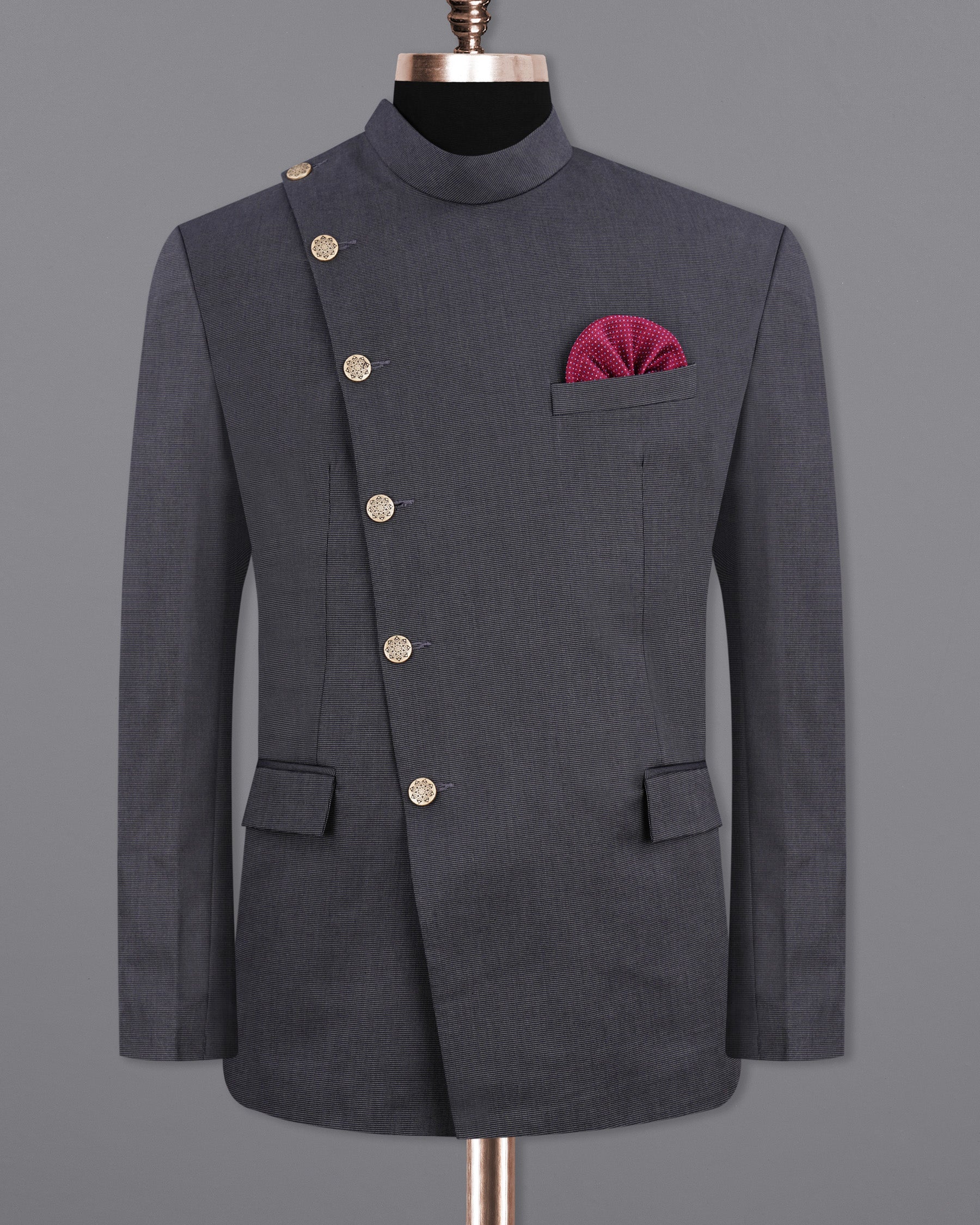 Gunmetal Gray Cross Placket Bandhgala Premium Cotton Suit