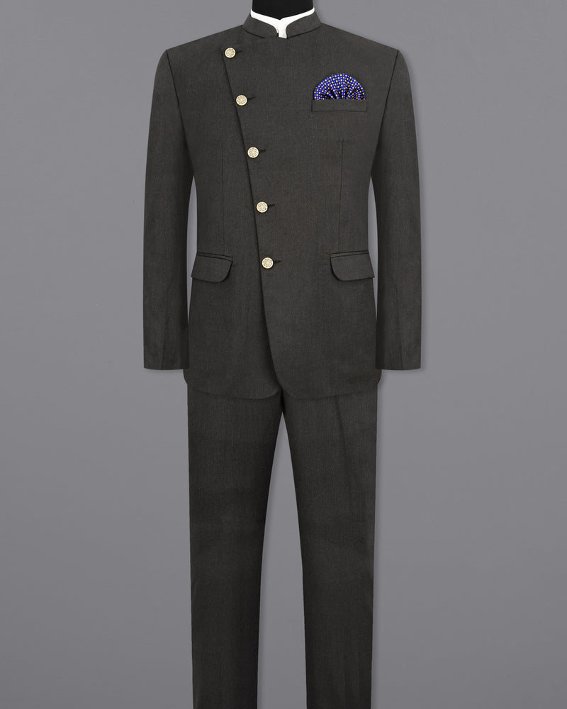 Thunder Gray Cross Placket  Bandhgala Suit
