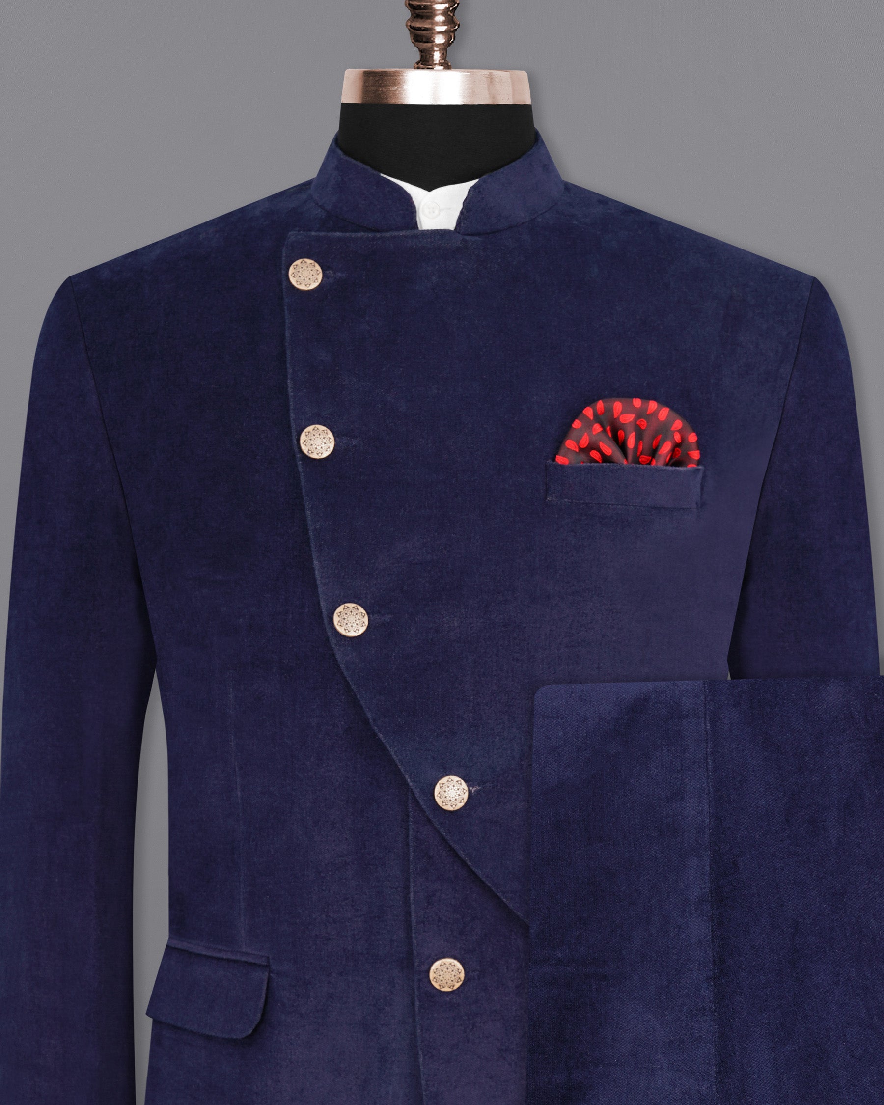 Tolopea Navy Blue Cross Placket Bandhgala Corduroy Premium Cotton Designer Suit