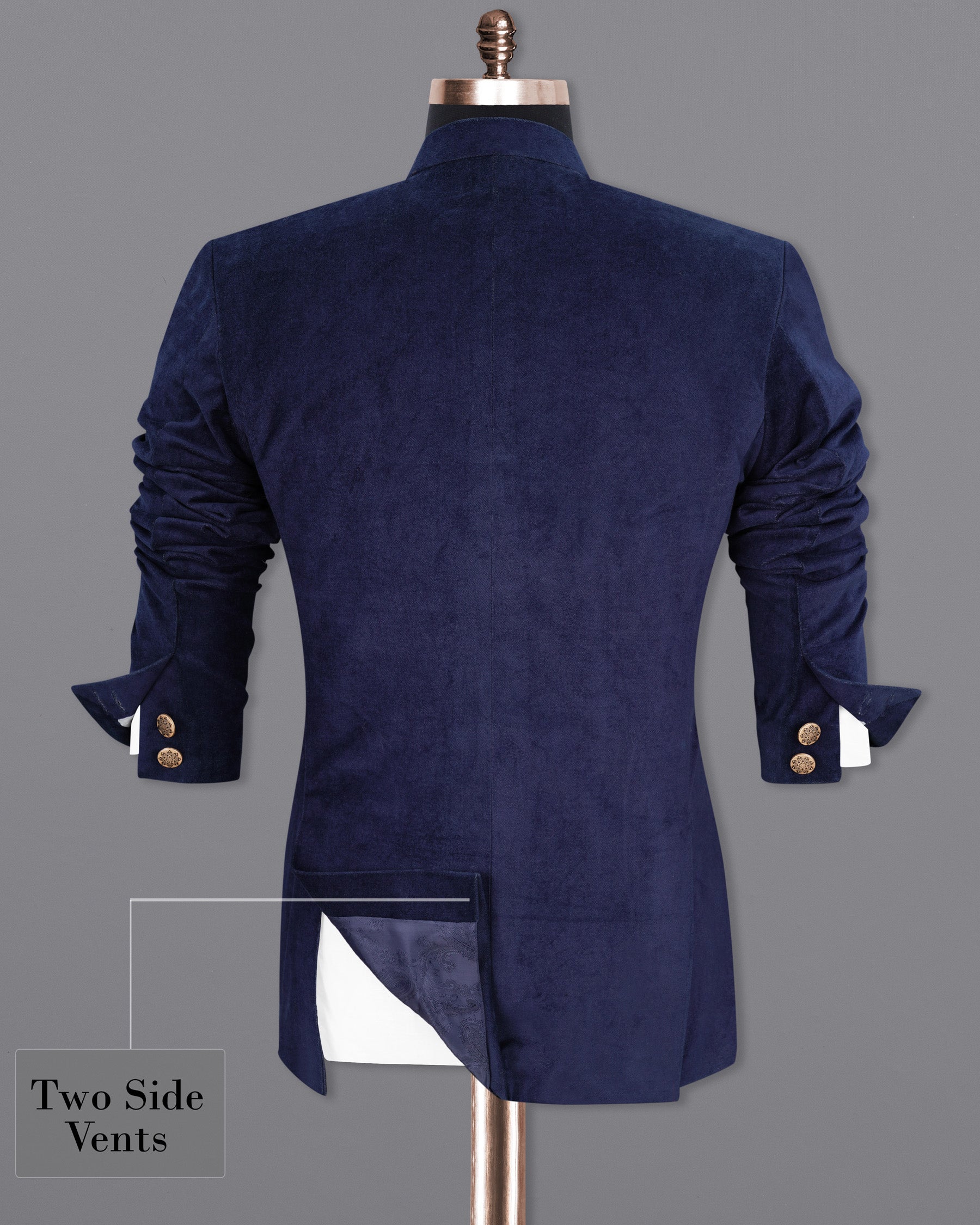 Tolopea Navy Blue Cross Placket Bandhgala Corduroy Premium Cotton Designer Suit