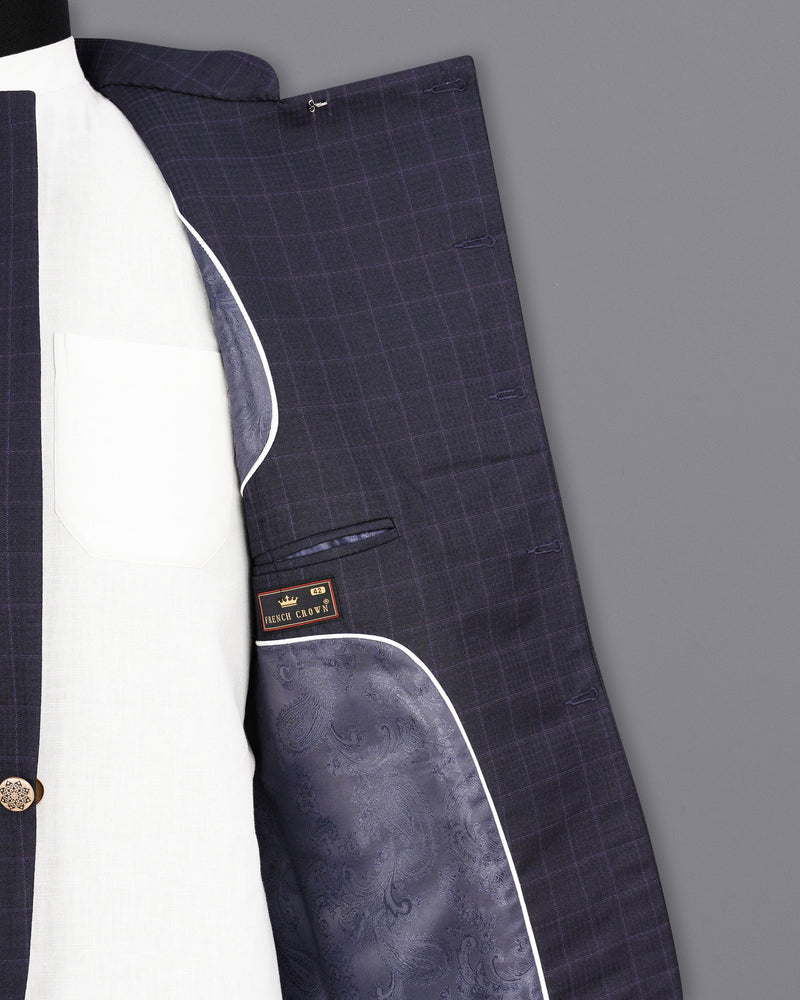 Gravel Gray Windowpane Cross Placket Bandhgala Suit