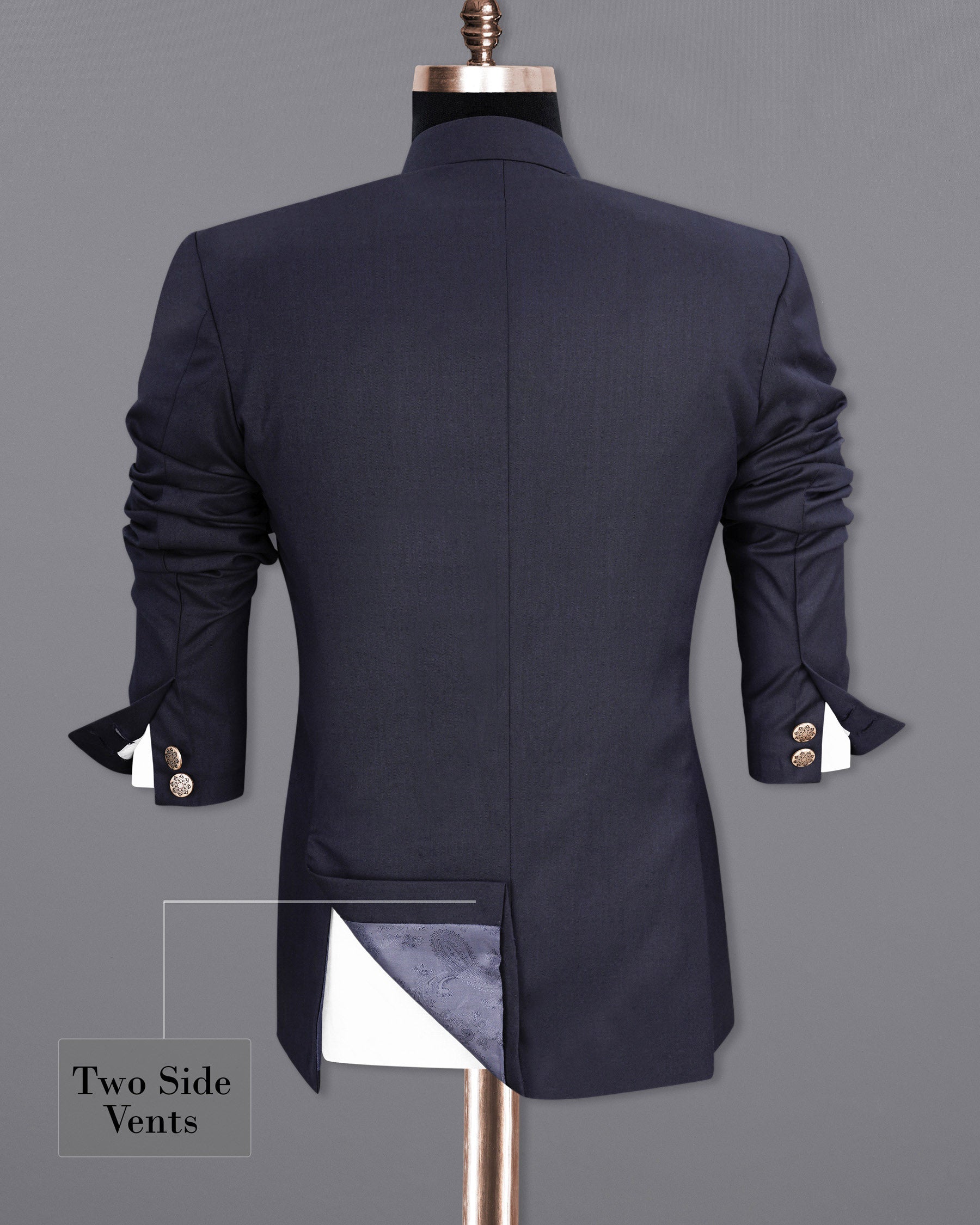 Gunmetal Blue Cross Placket Bandhgala Suit