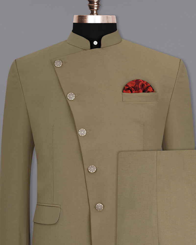 Shadow Brown Cross Placket Bandhgala Suit