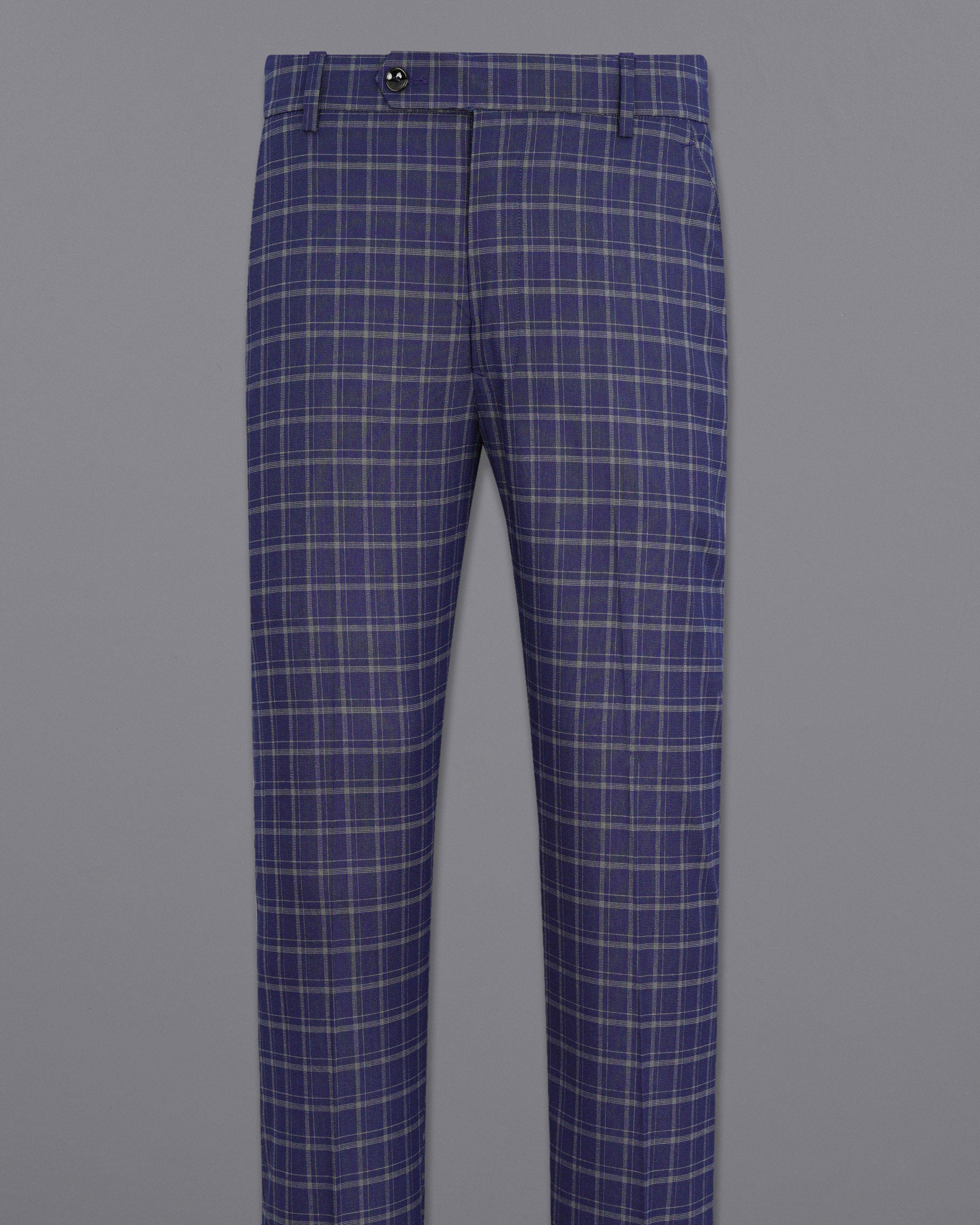 Mulled Wine Blue With Casper Gray Checkered Cross Placket Bandhgala Suit