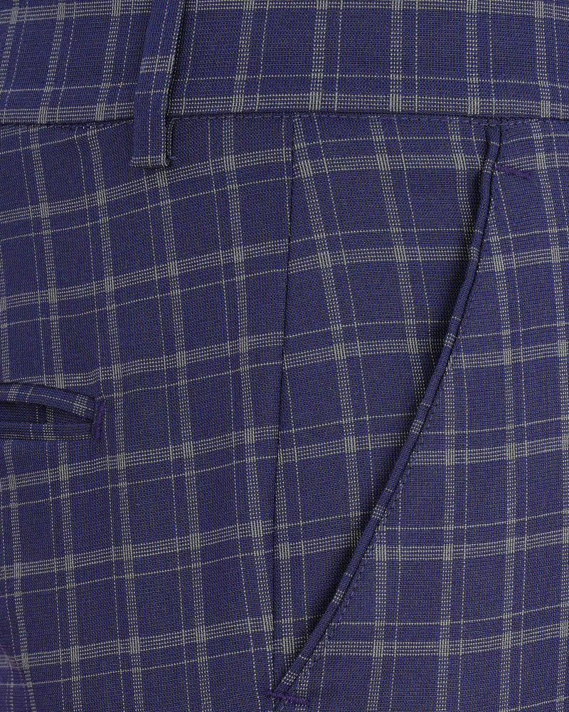 Mulled Wine Blue With Casper Gray Checkered Cross Placket Bandhgala Suit