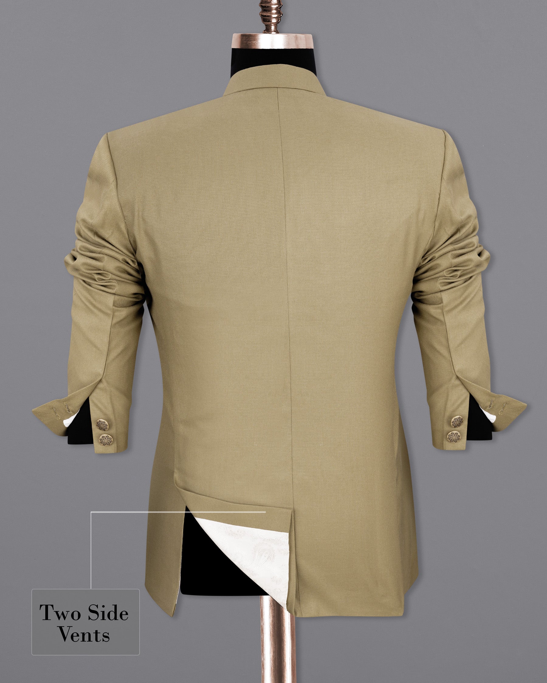 Sandrift Beige Cross Placket Bandhgala Suit