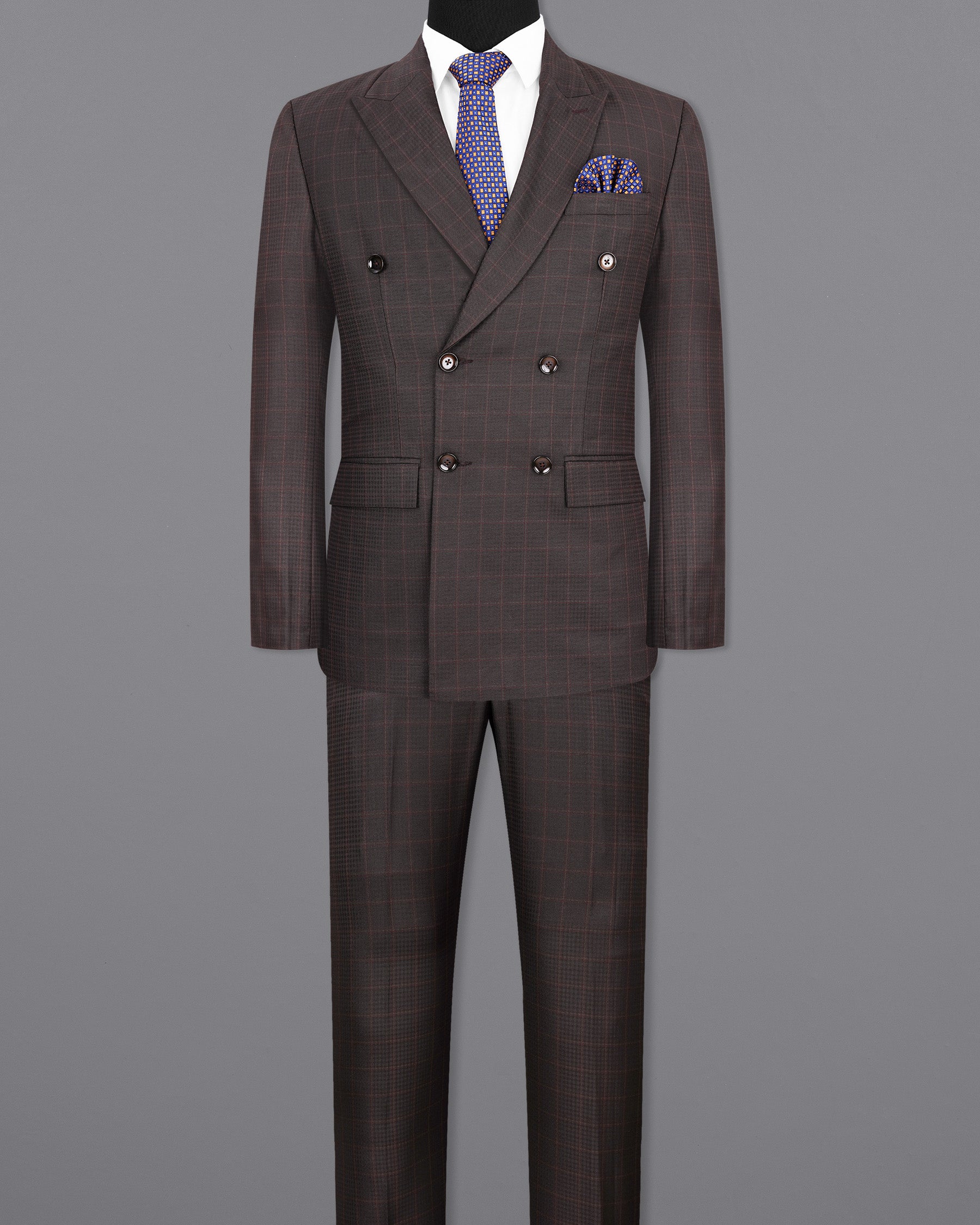 Thunder Brown Subtle Checkered Double Breasted Suit