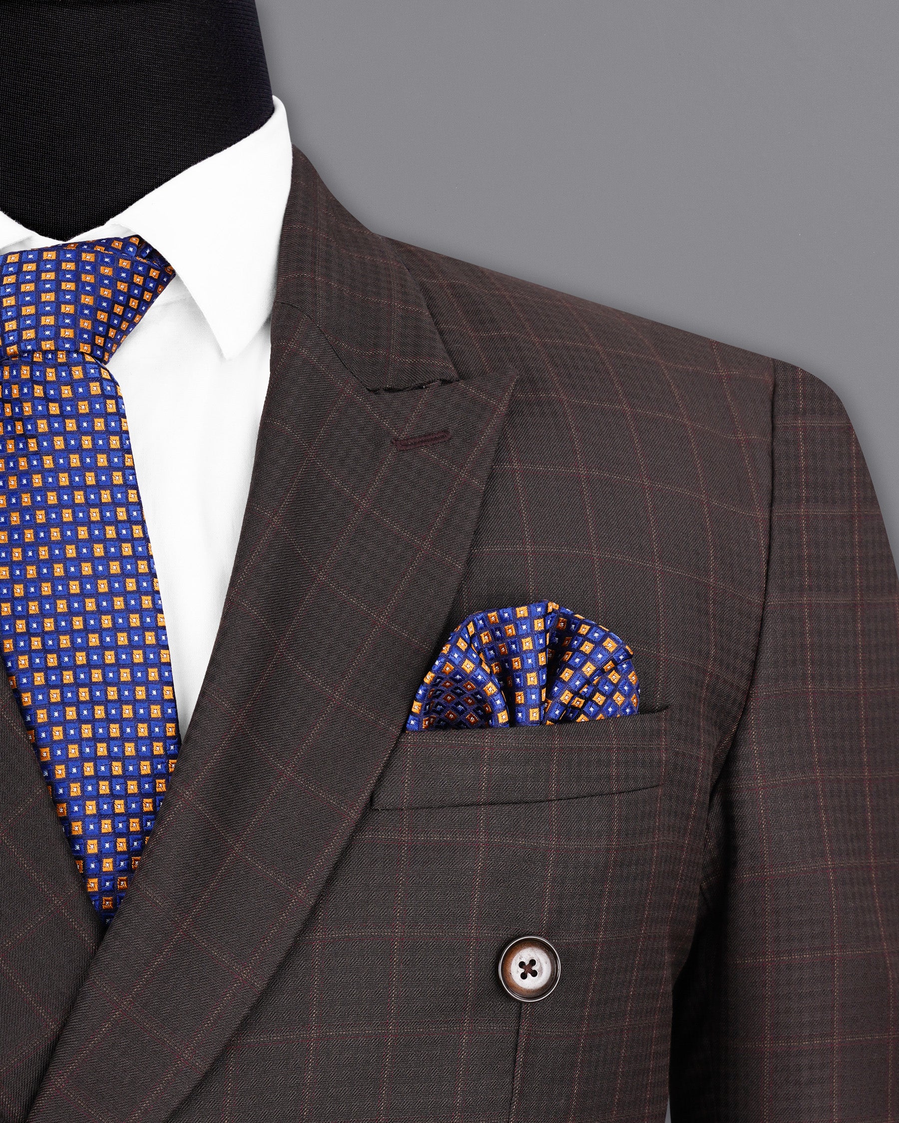 Thunder Brown Subtle Checkered Double Breasted Suit