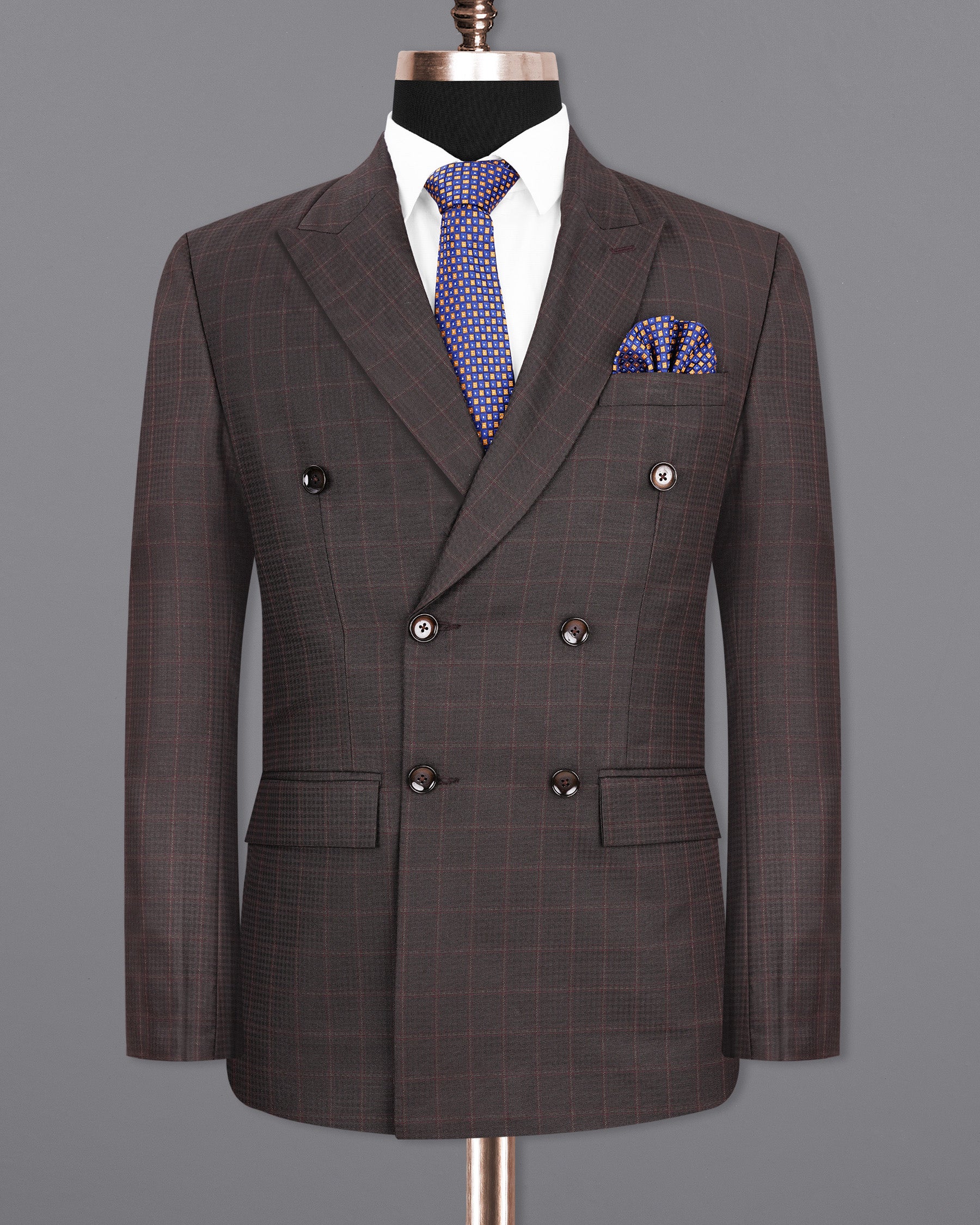 Thunder Brown Subtle Checkered Double Breasted Suit