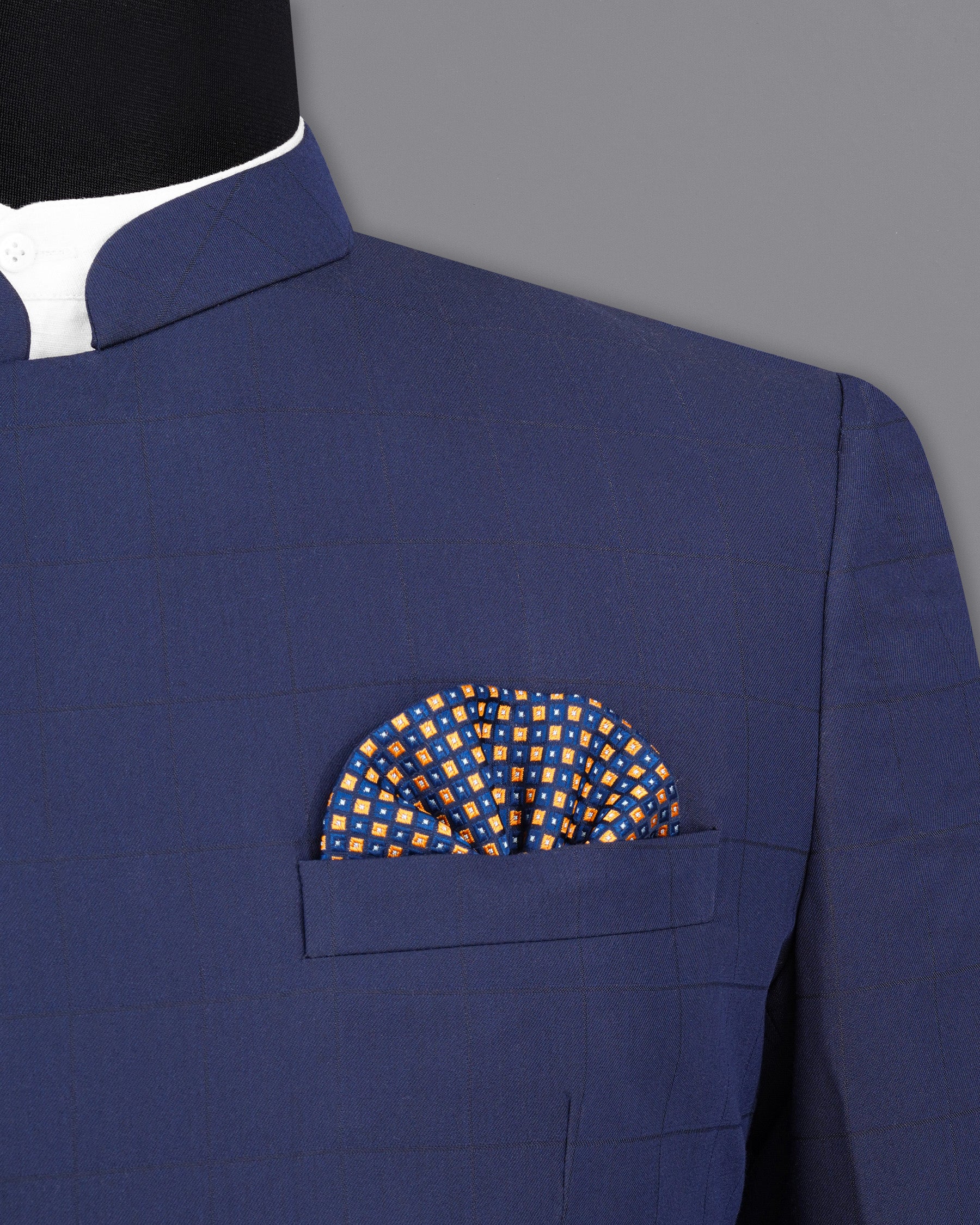 Rhino Blue Cross Placket Bandhgala Suit