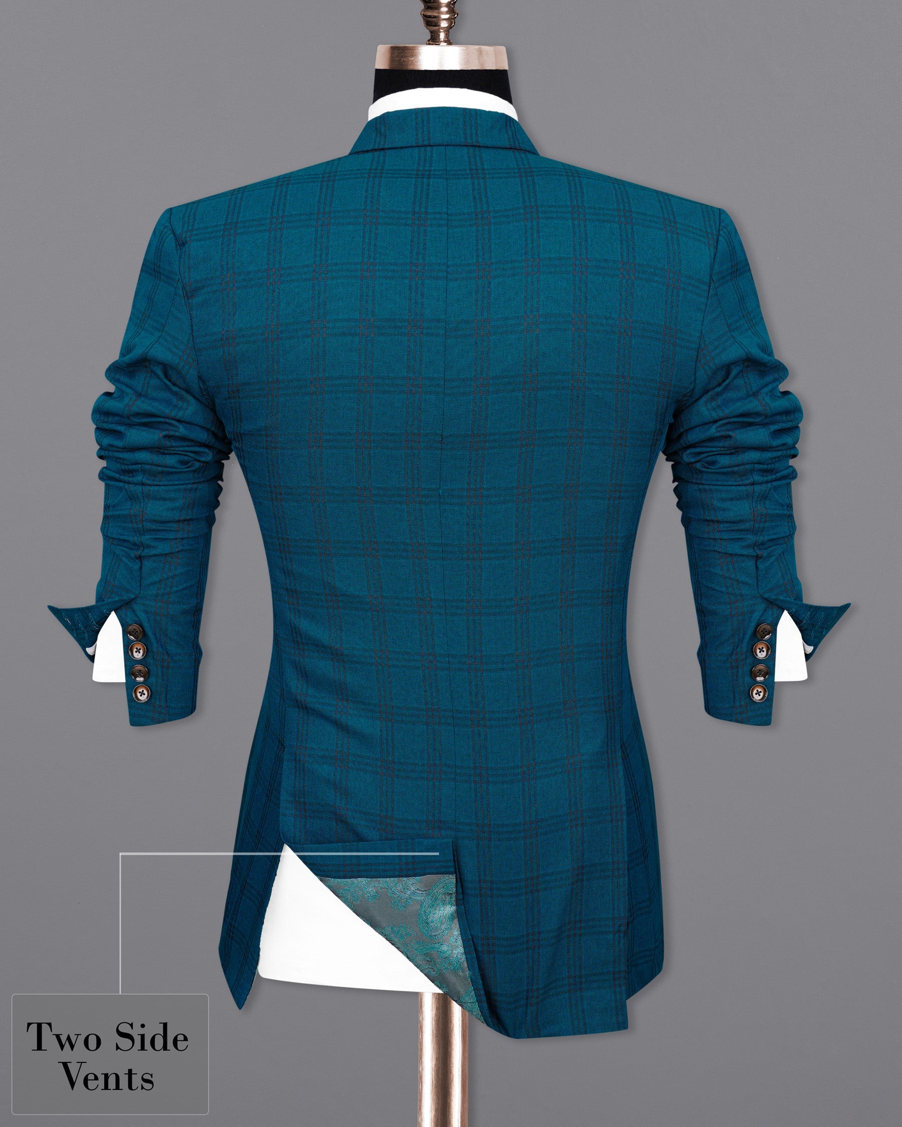 Sapphire Blue With Black Plaid Double Breasted Suit