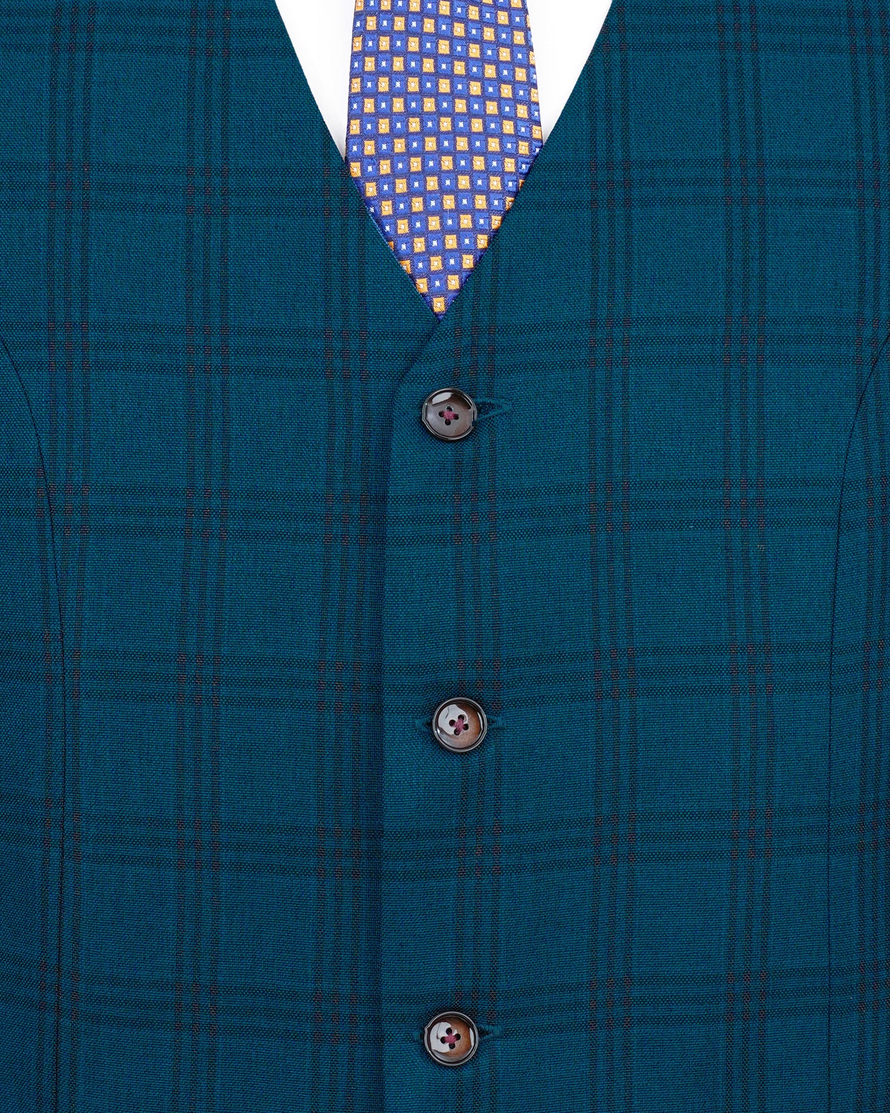 Sapphire Blue With Black Plaid Double Breasted Suit