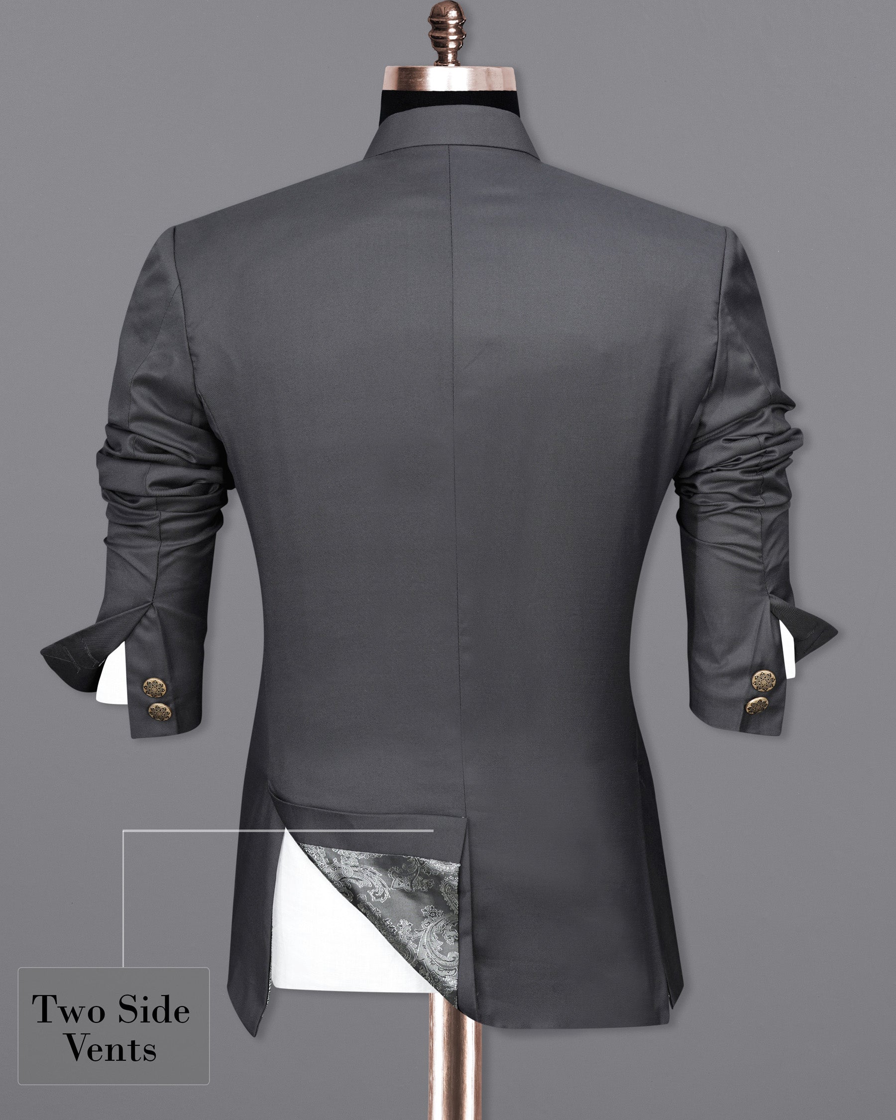 Vampire Gray Cross Placket Bandhgala Suit