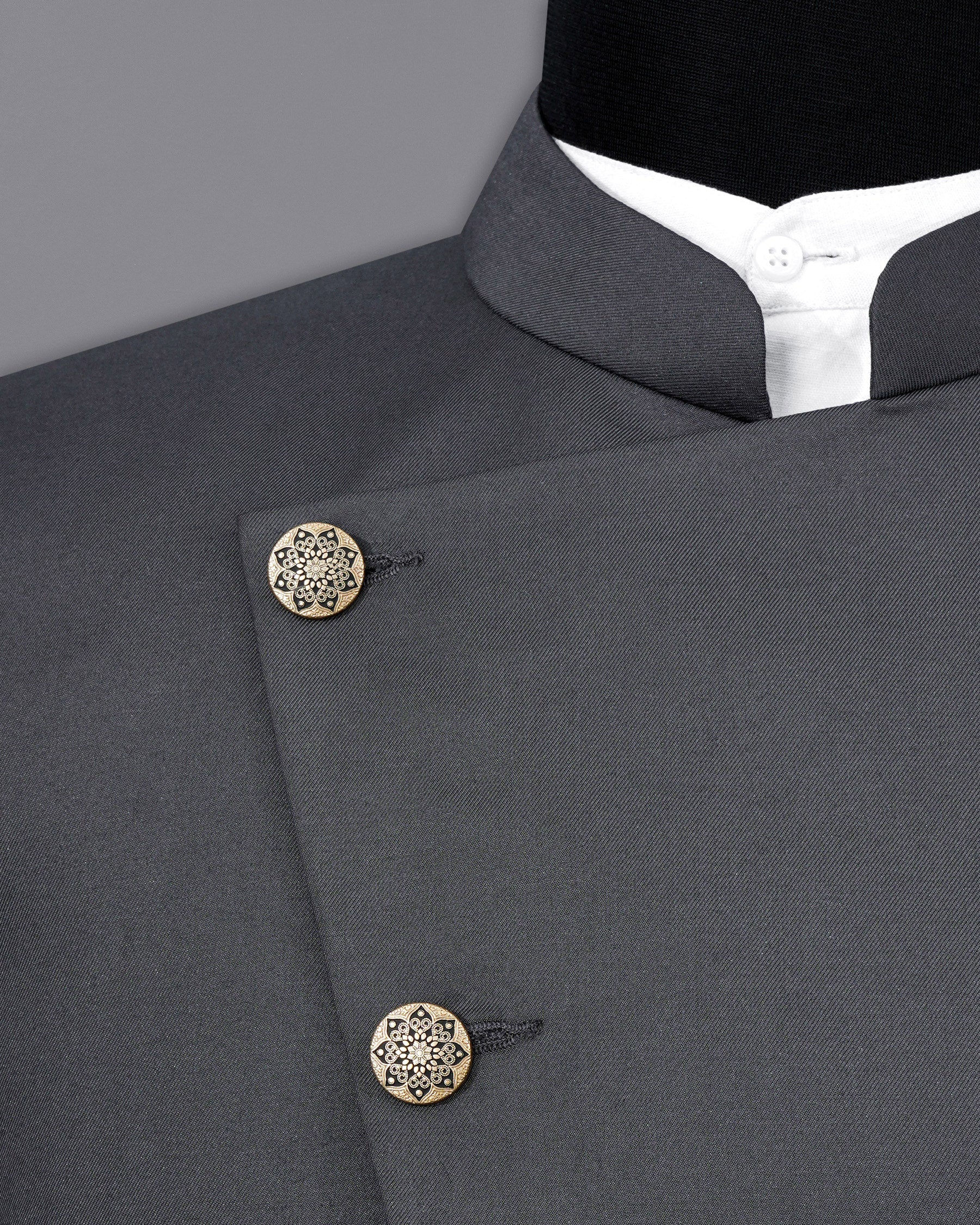 Vampire Gray Cross Placket Bandhgala Suit