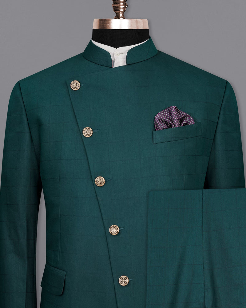 Dianne Green Subtle Windowpane Cross Placket Bandhgala Suit