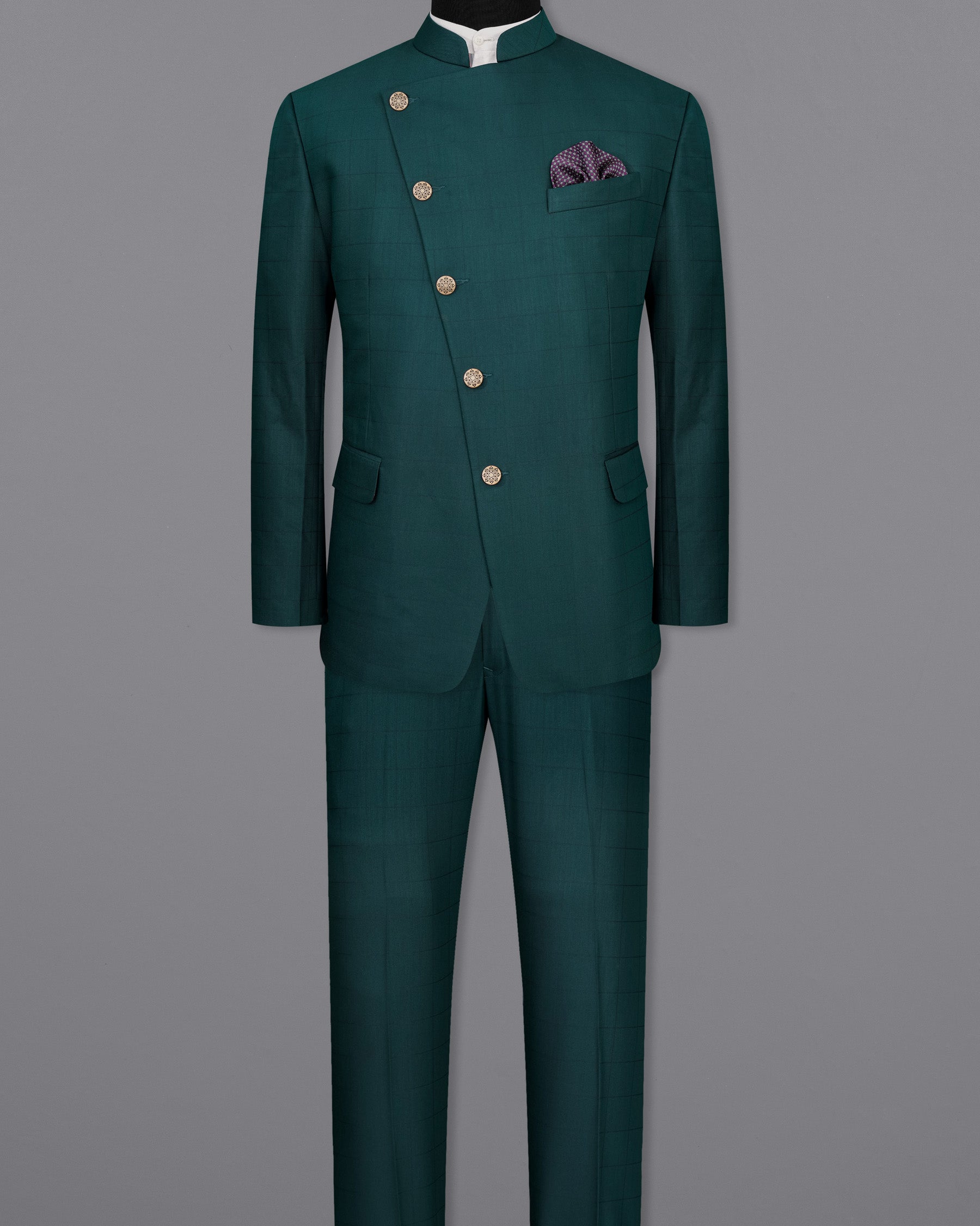 Dianne Green Subtle Windowpane Cross Placket Bandhgala Suit