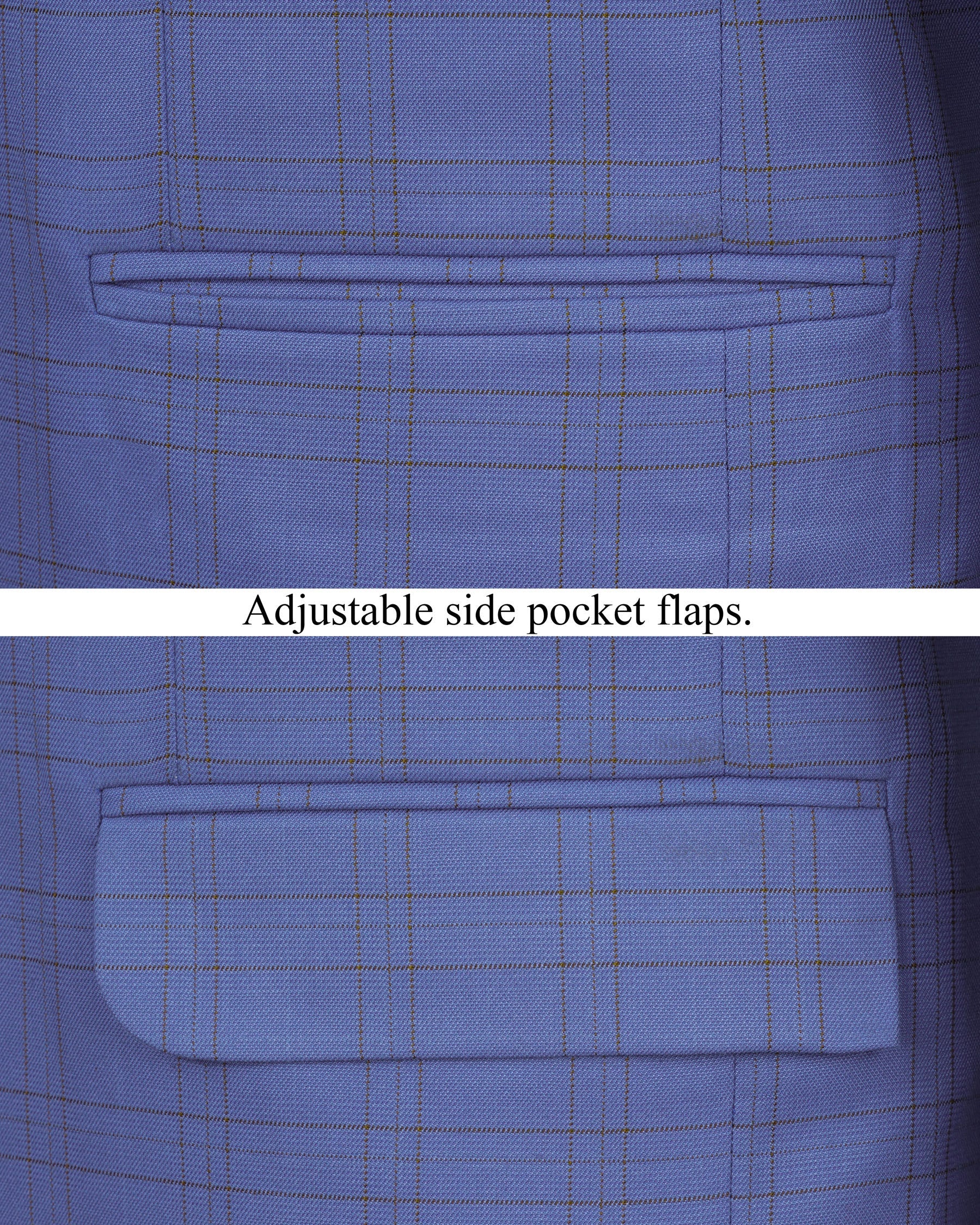 Scampi Blue With Pickled Brown Plaid Cross Placket Bandhgala Suit