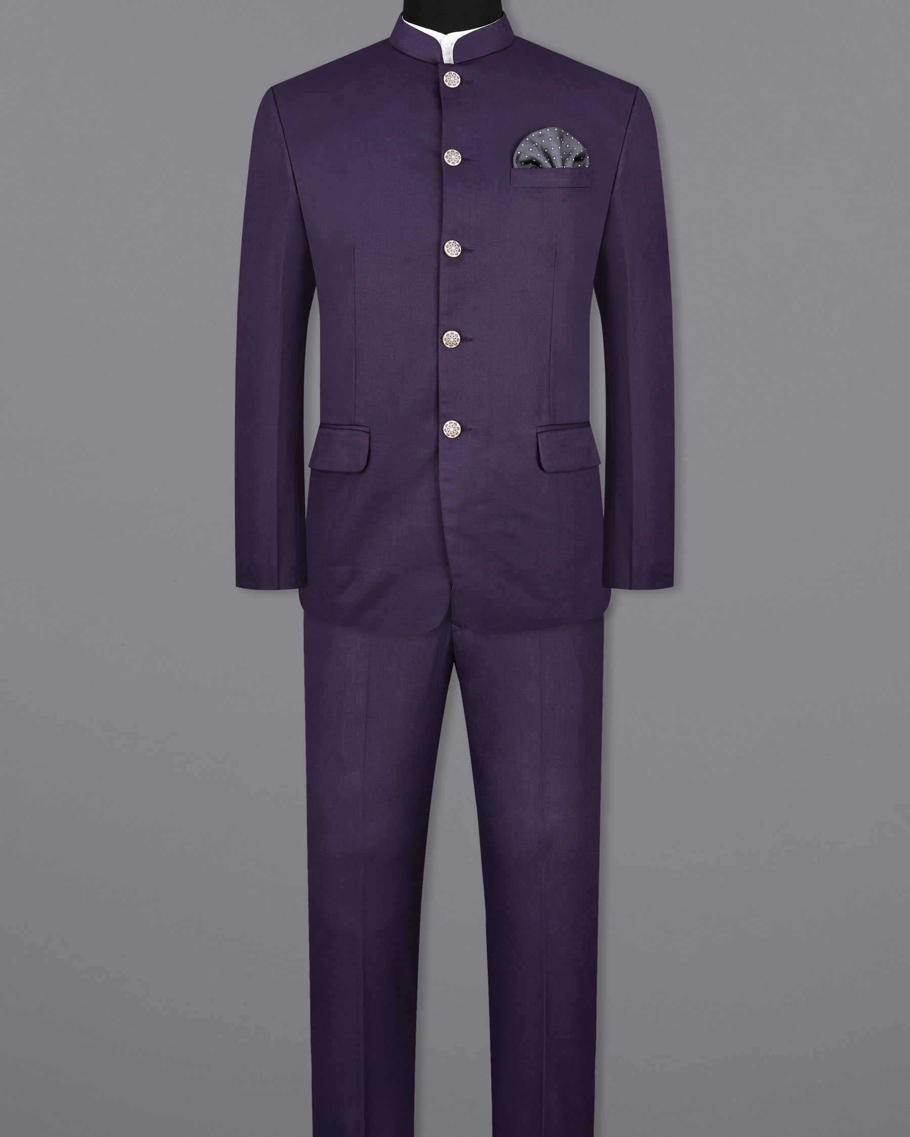 Tolopea Dark Purple Bandhgala Suit