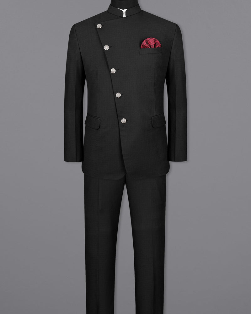Jade Black Cross Placket Bandhgala Suit