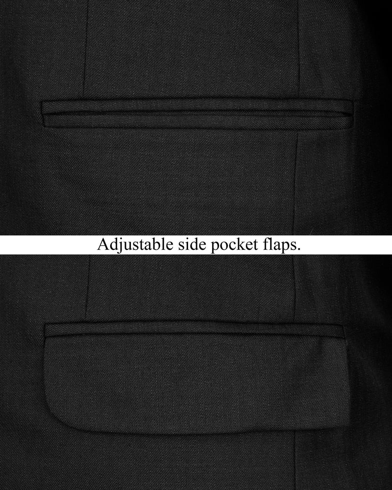 Jade Black Cross Placket Bandhgala Suit