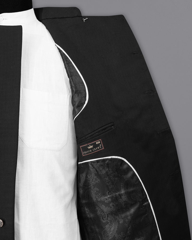 Jade Black Cross Placket Bandhgala Suit