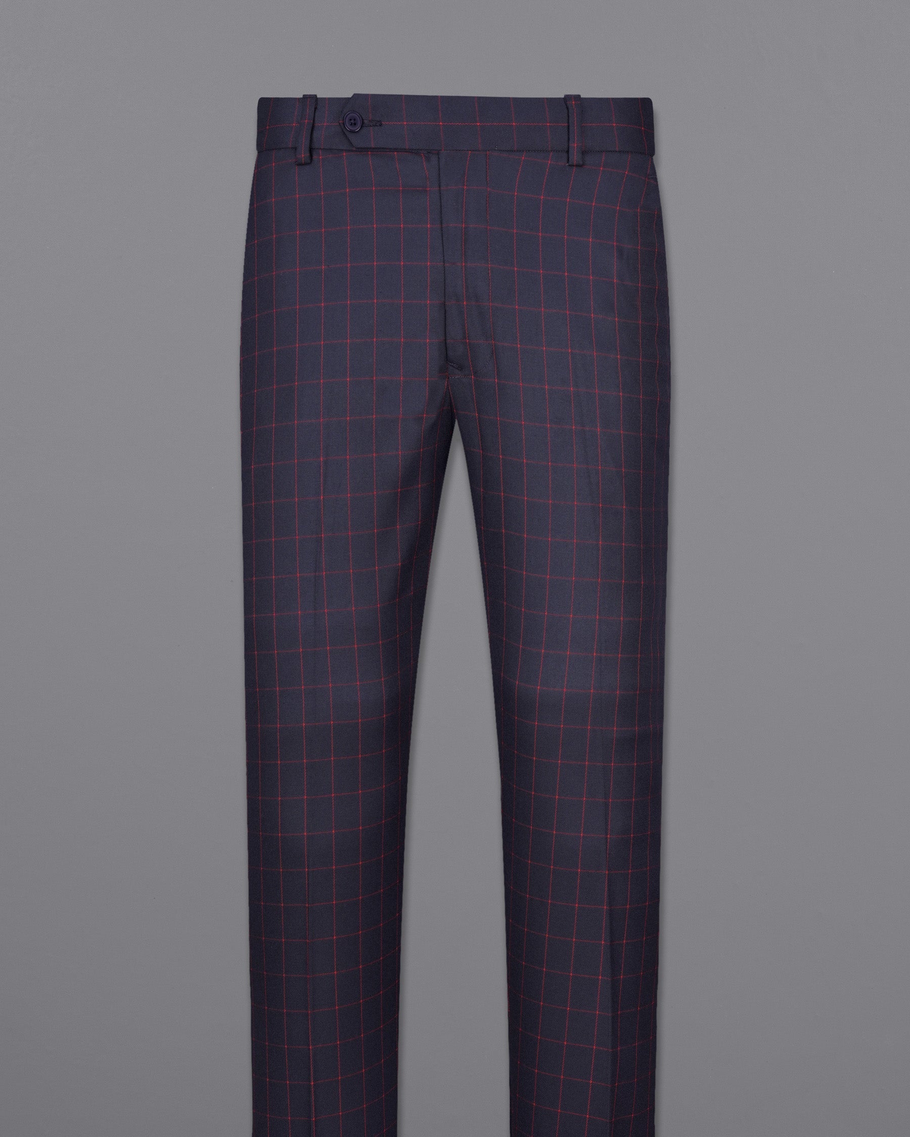 Charcoal Navy Blue Windowpane Single Breasted Suit