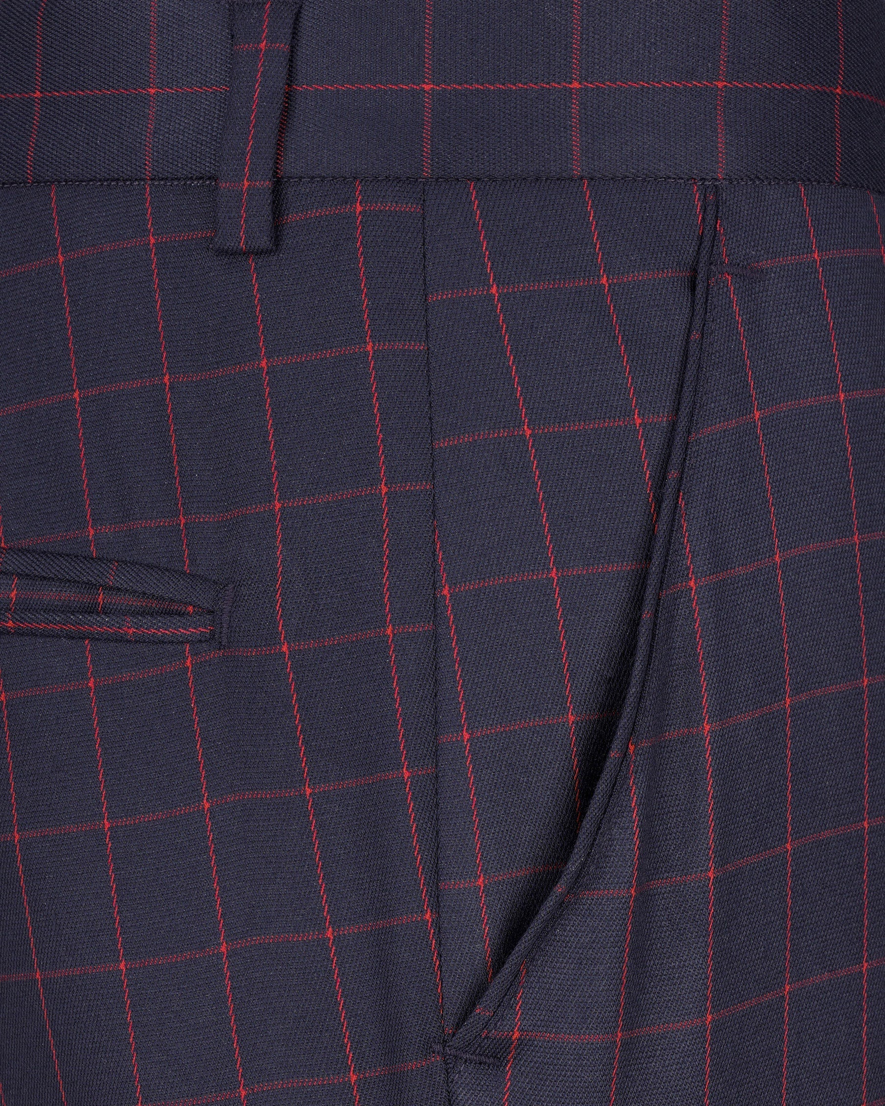 Charcoal Navy Blue Windowpane Single Breasted Suit