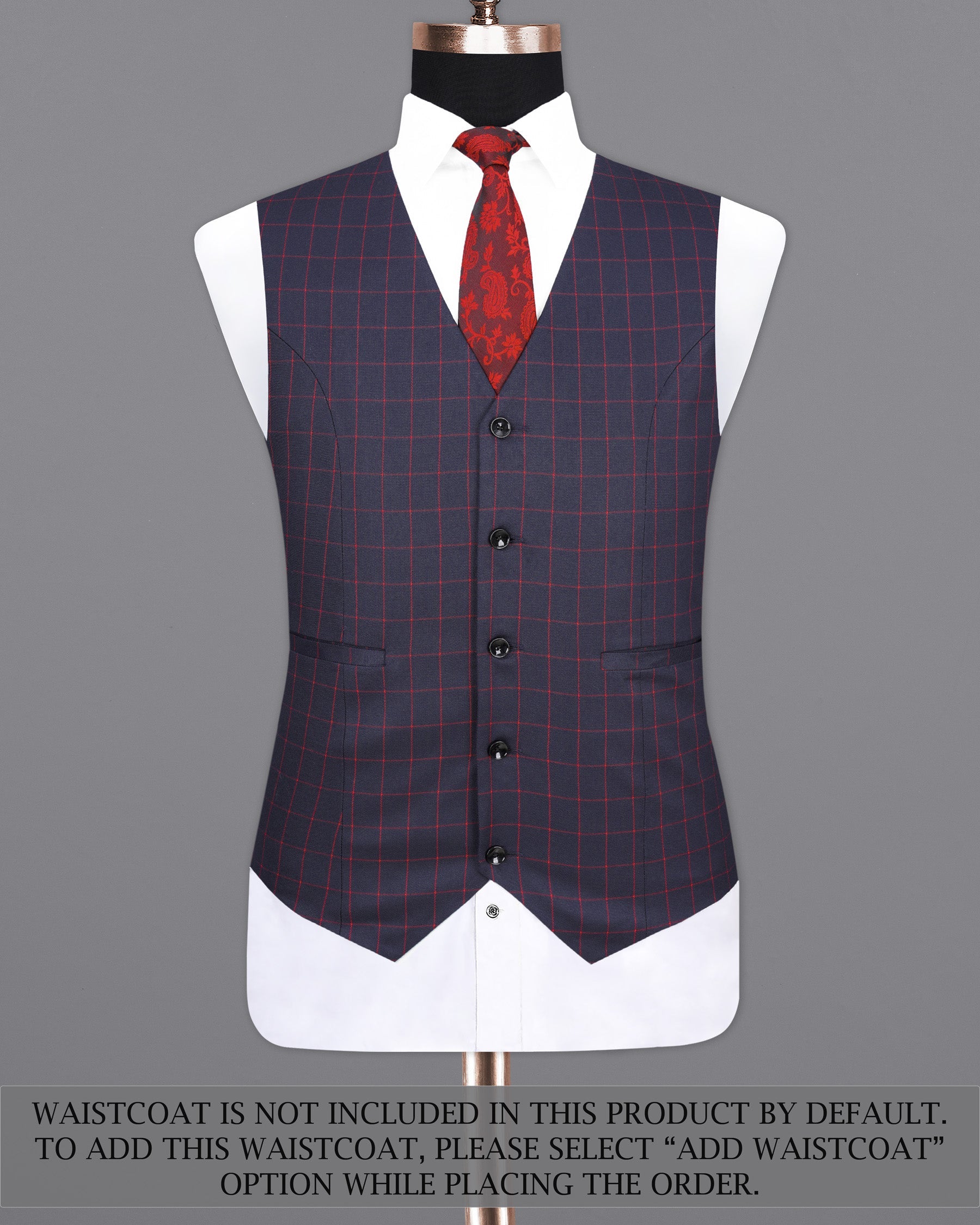 Charcoal Navy Blue Windowpane Single Breasted Suit