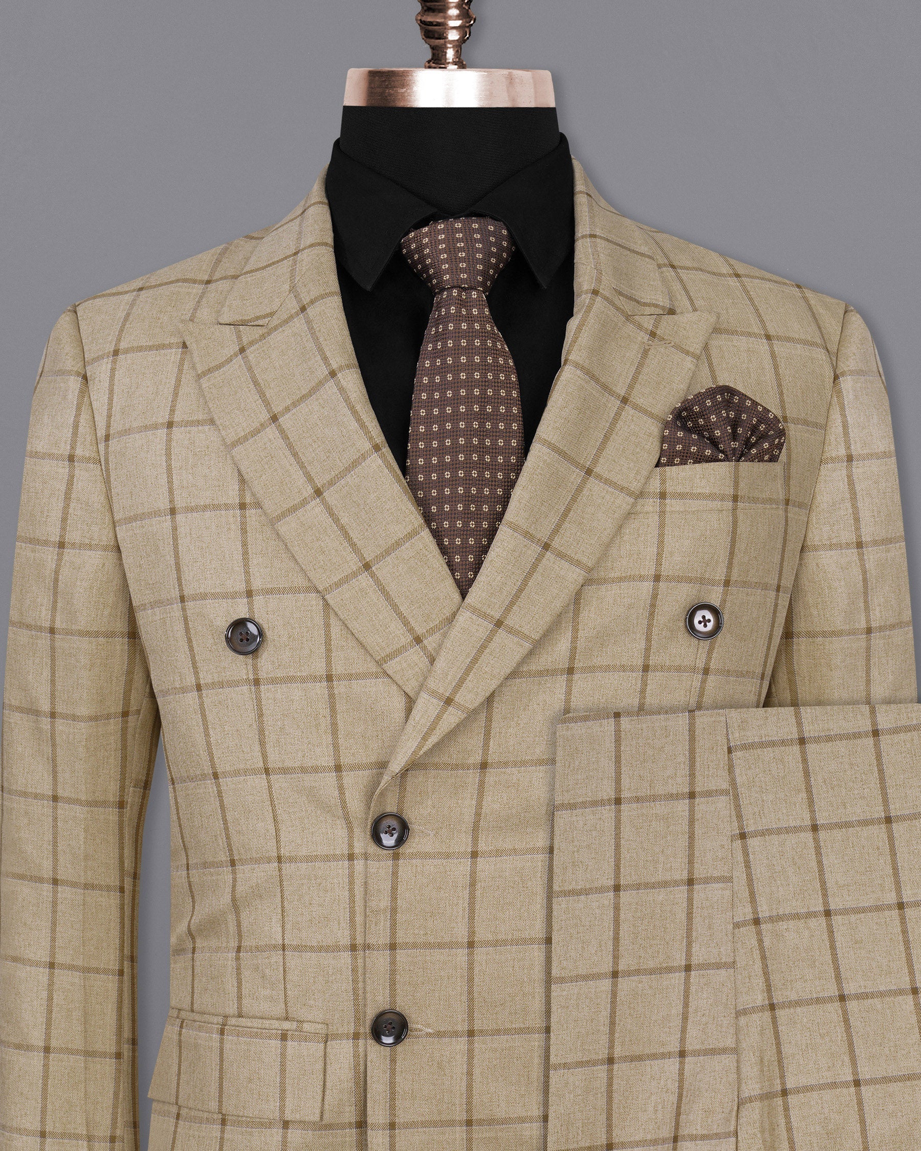 Rodeo Dust Brown Windowpane Double Breasted Suit